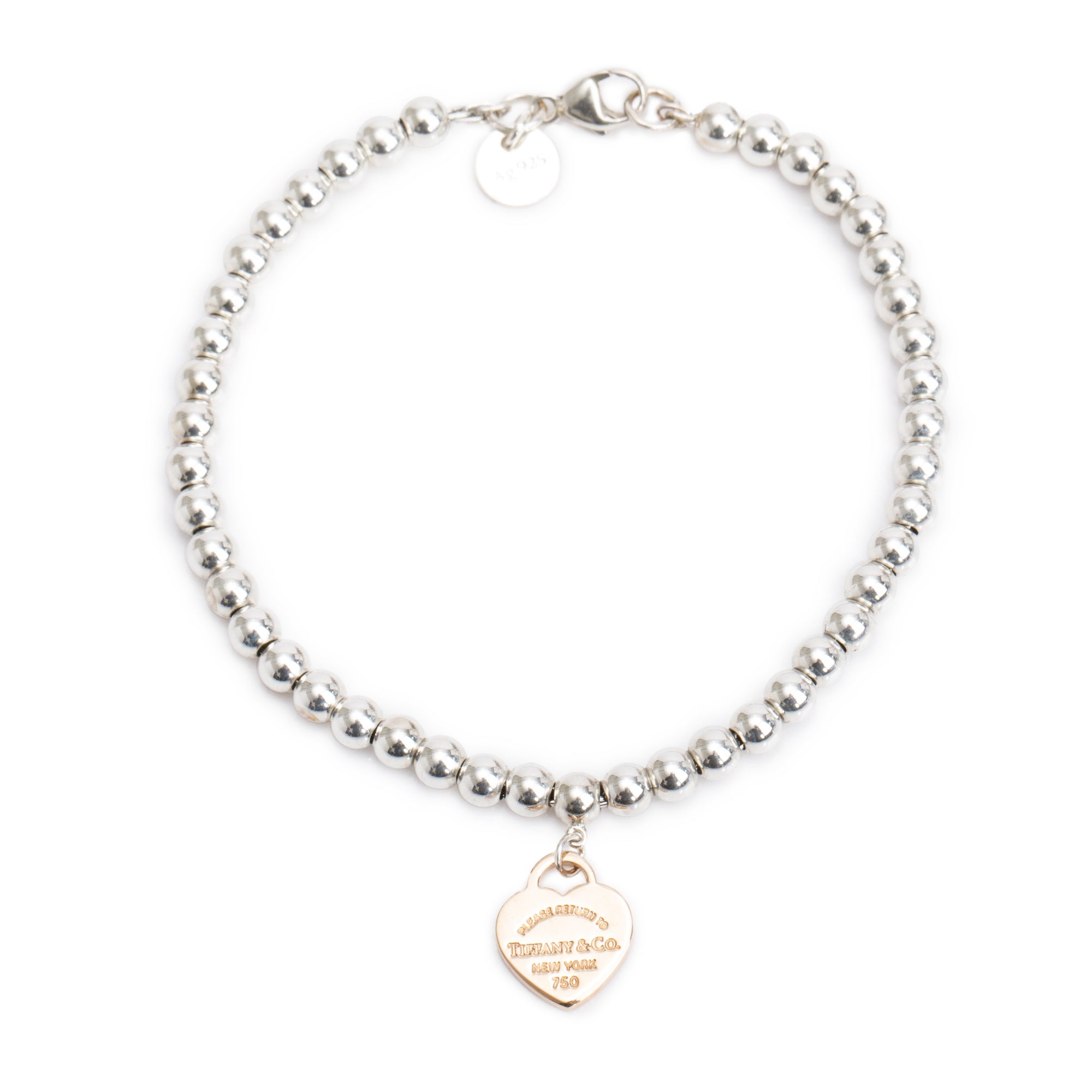 Tiffany & Co. Sterling Silver & 18k Rose Gold Return to Tiffany Mini Heart Tag 4 MM Bead Bracelet