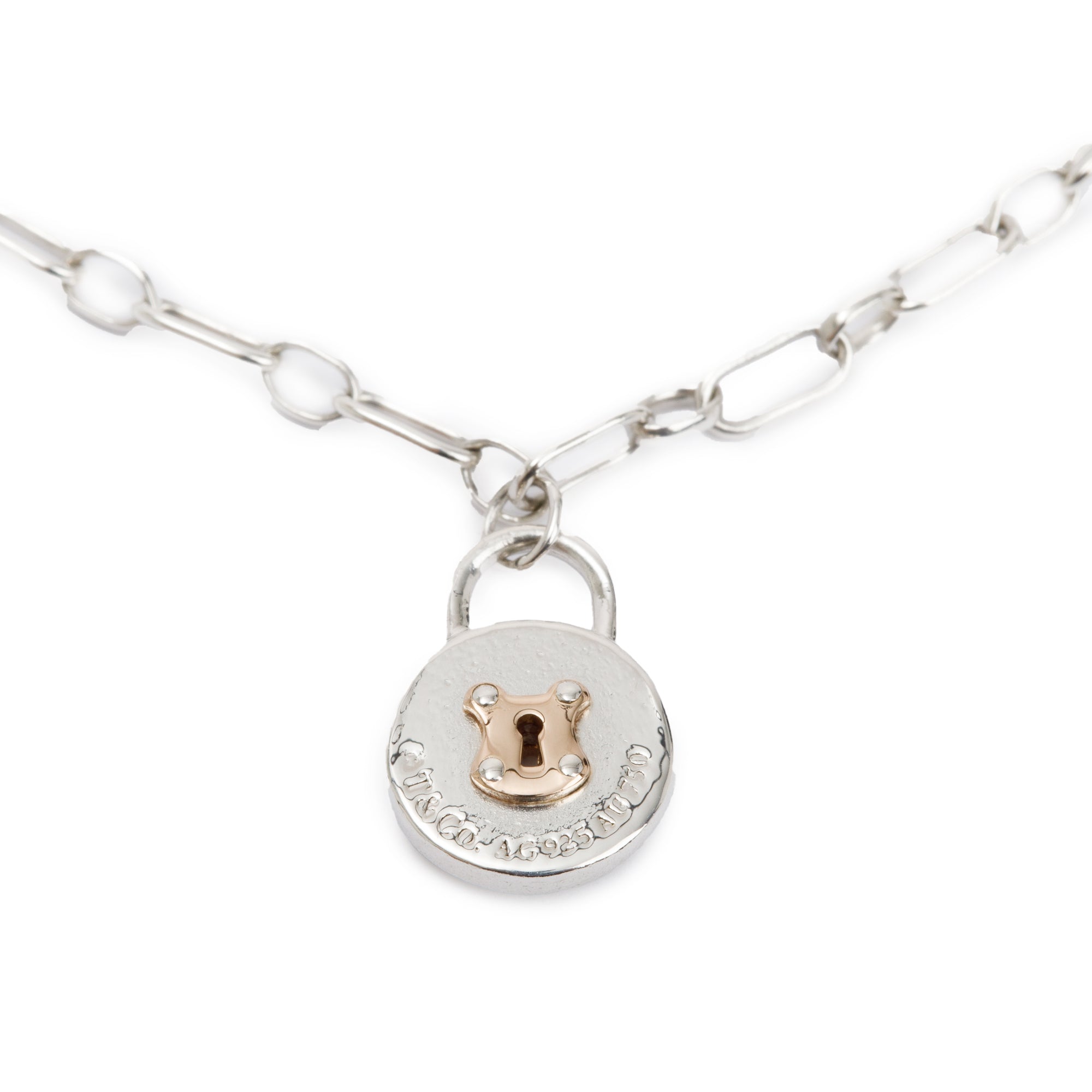 Tiffany & Co. Sterling Silver & 18k Rose Gold Vintage Round Lock Bracelet