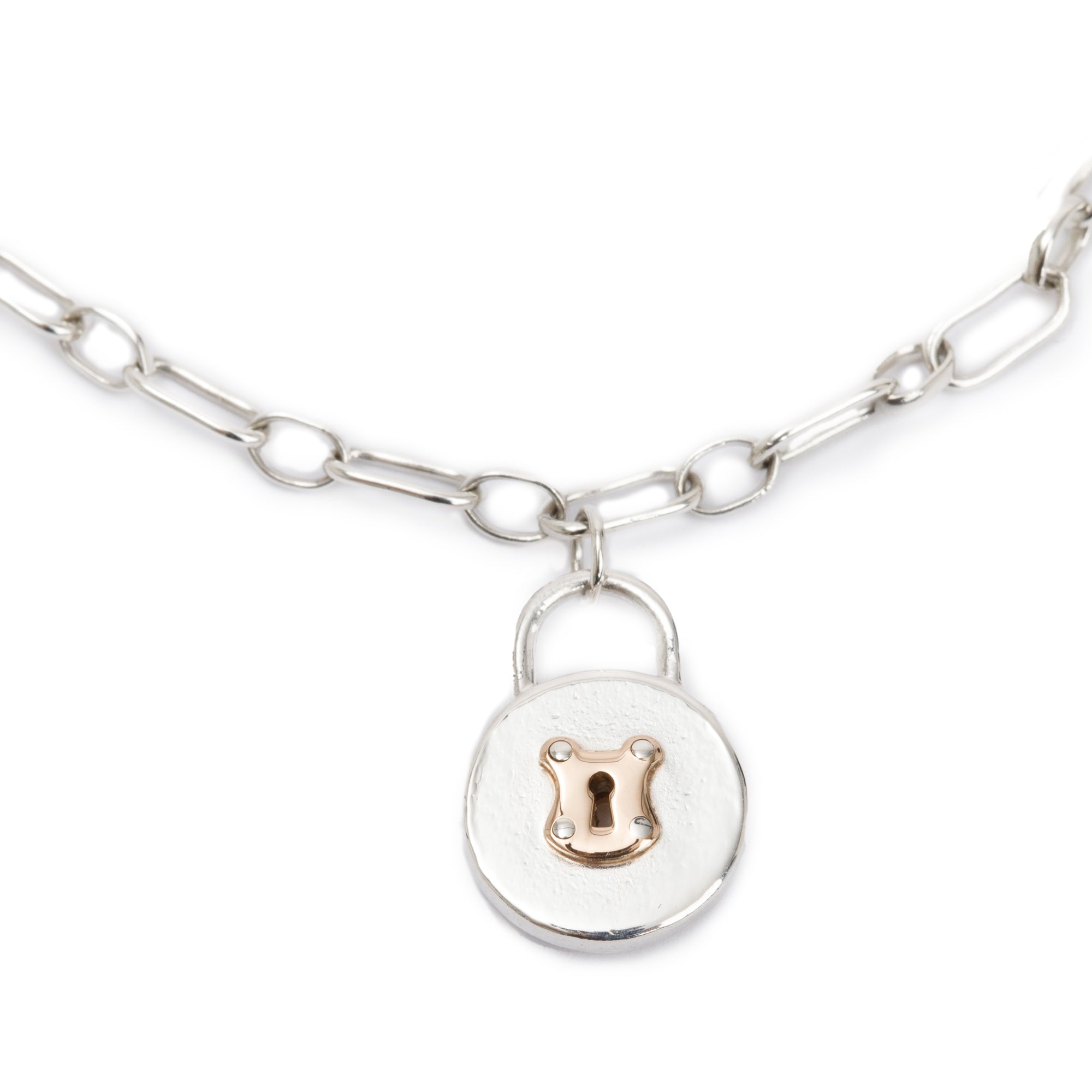 Tiffany & Co. Sterling Silver & 18k Rose Gold Vintage Round Lock Bracelet