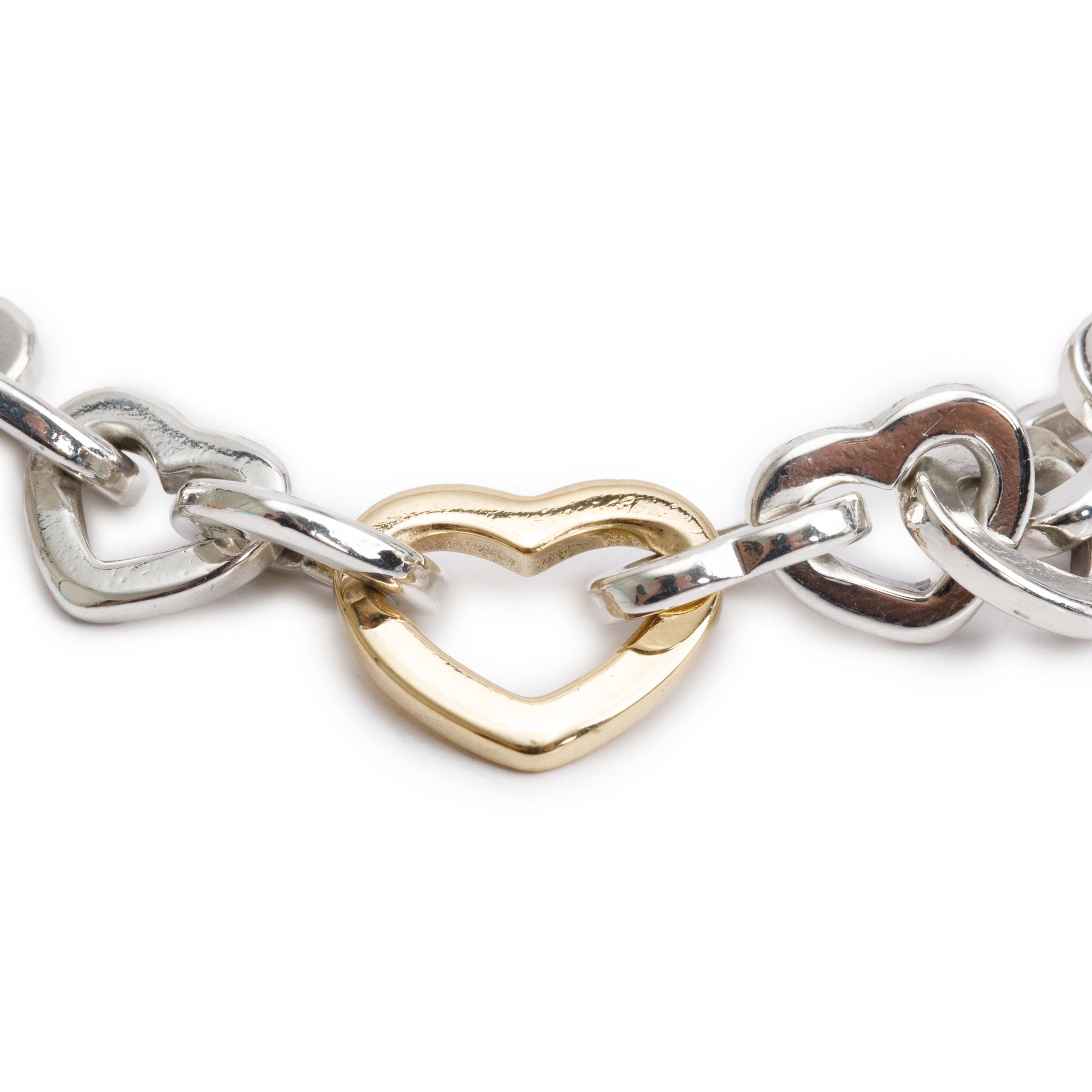 Tiffany & Co. Sterling Silver & 18k Yellow Gold Heart Link Bracelet w/ Box