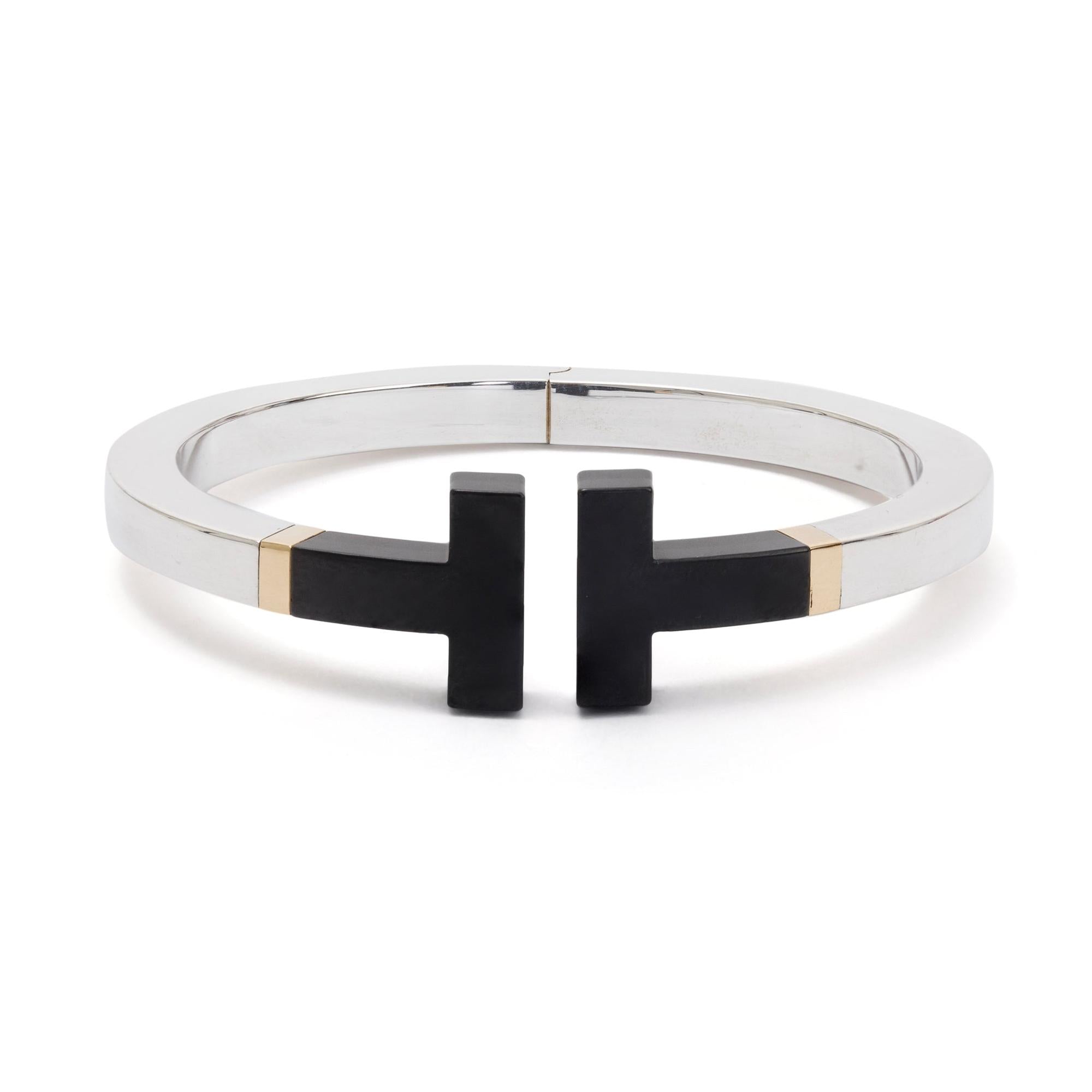 Tiffany & Co. Sterling Silver & 18k Yellow Gold Limited Edition T Square Bracelet with Black Ceramic