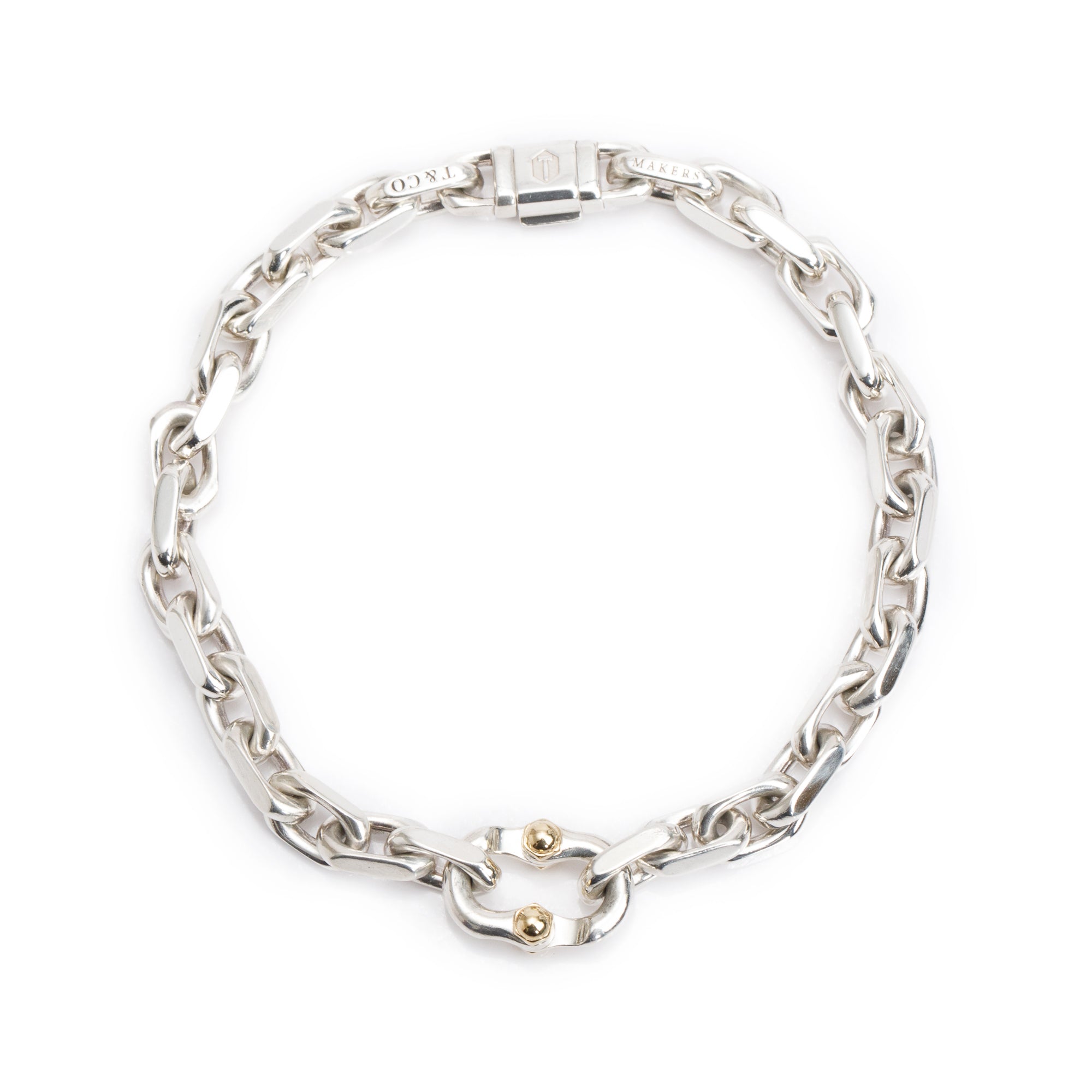 Tiffany & Co. Sterling Silver & 18k Yellow Gold Makers Narrow Chain Bracelet