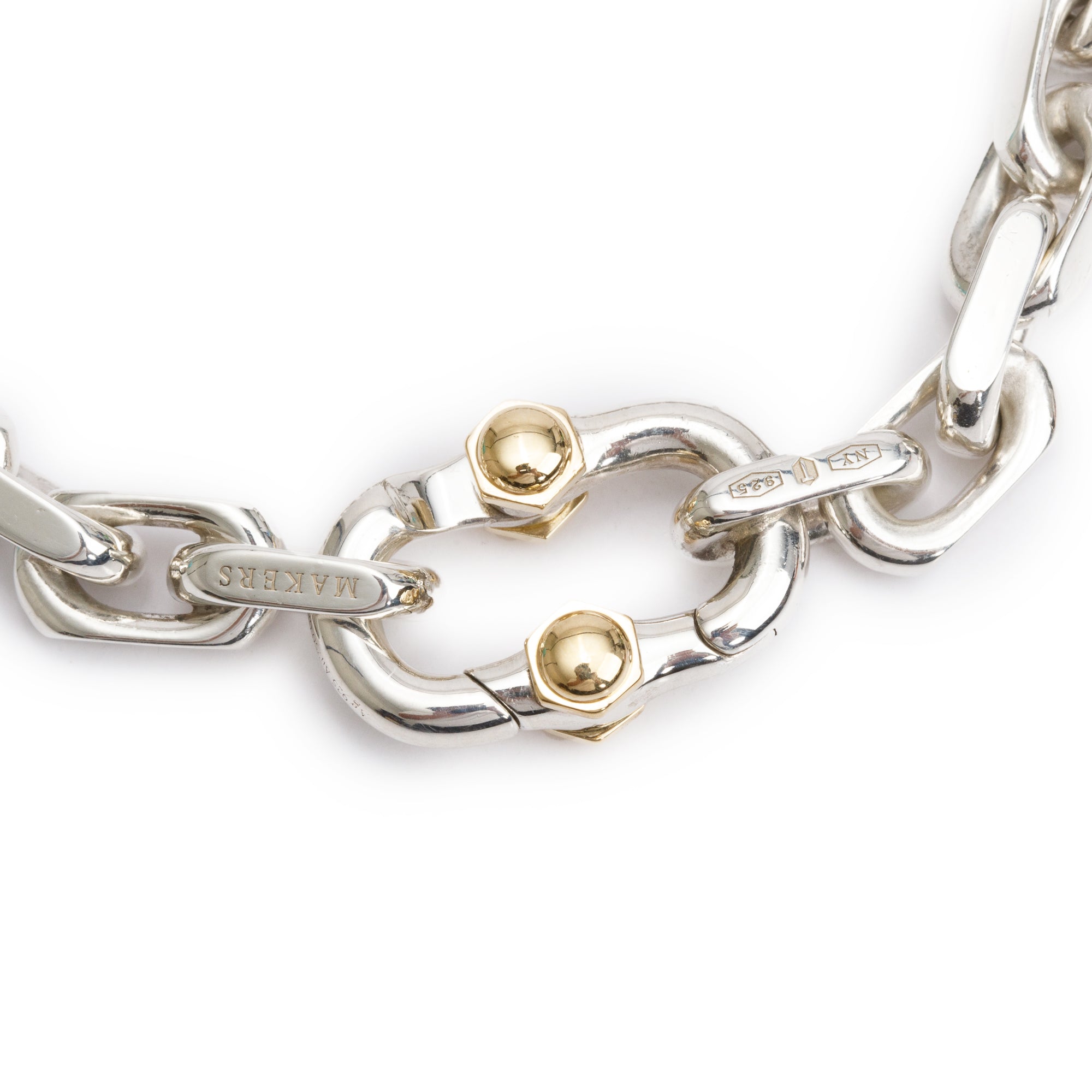 Tiffany & Co. Sterling Silver & 18k Yellow Gold Makers Wide Chain Bracelet w/ Box
