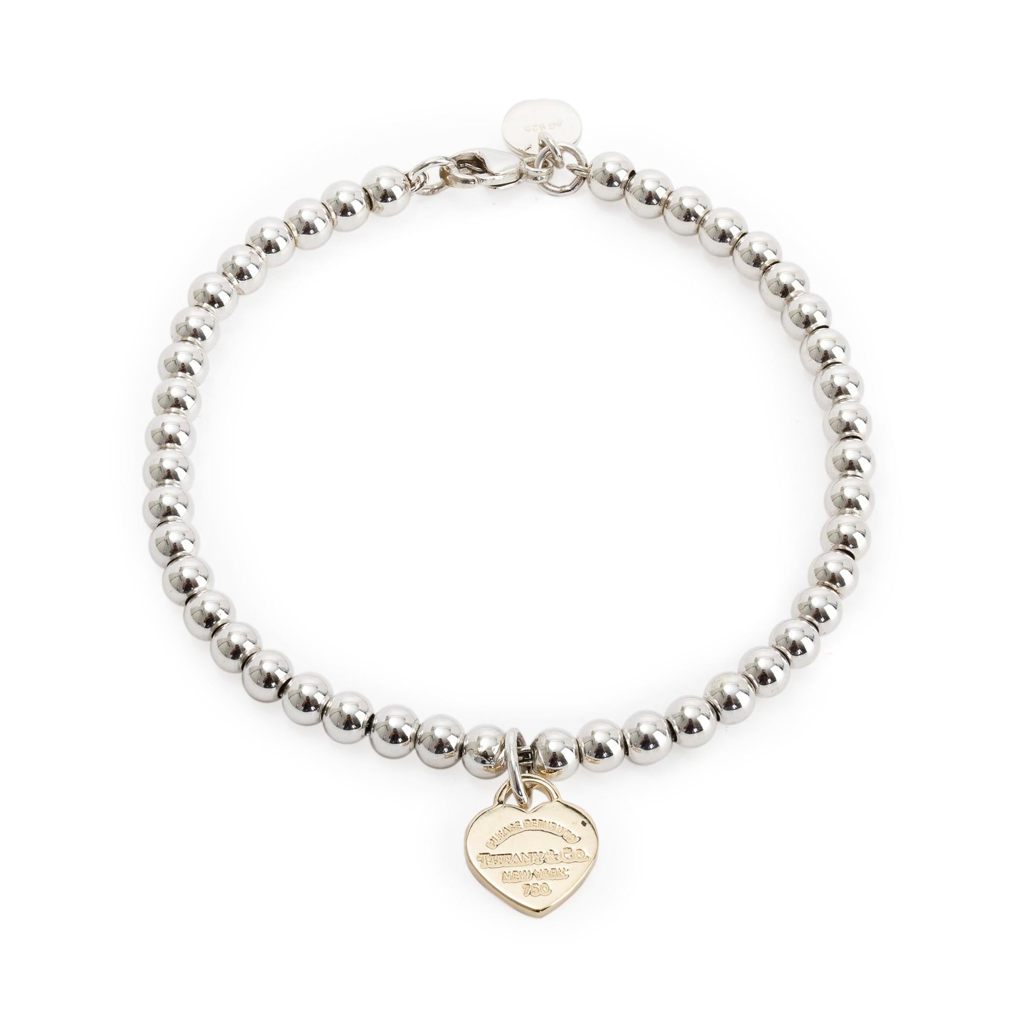 Tiffany & Co. Sterling Silver & 18k Yellow Gold Return to Tiffany Mini Heart Tag Bead Bracelet