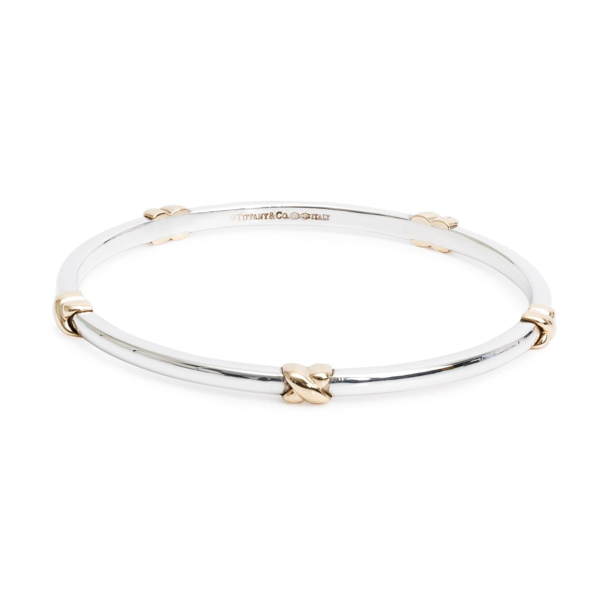 Tiffany & Co. Sterling Silver & 18k Yellow Gold X Station Bangle Bracelet