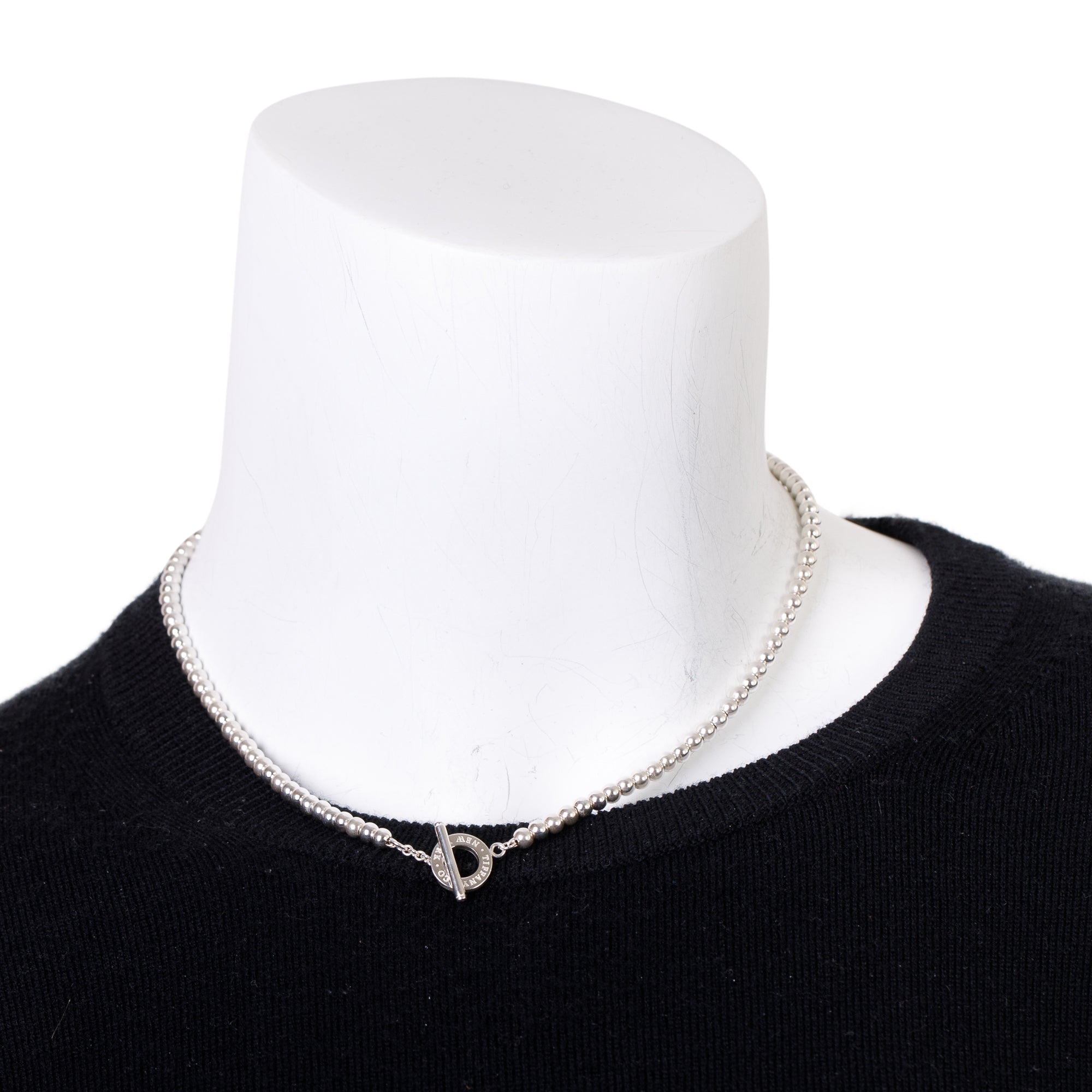 Tiffany & Co. Sterling Silver 4MM Bead Toggle Necklace