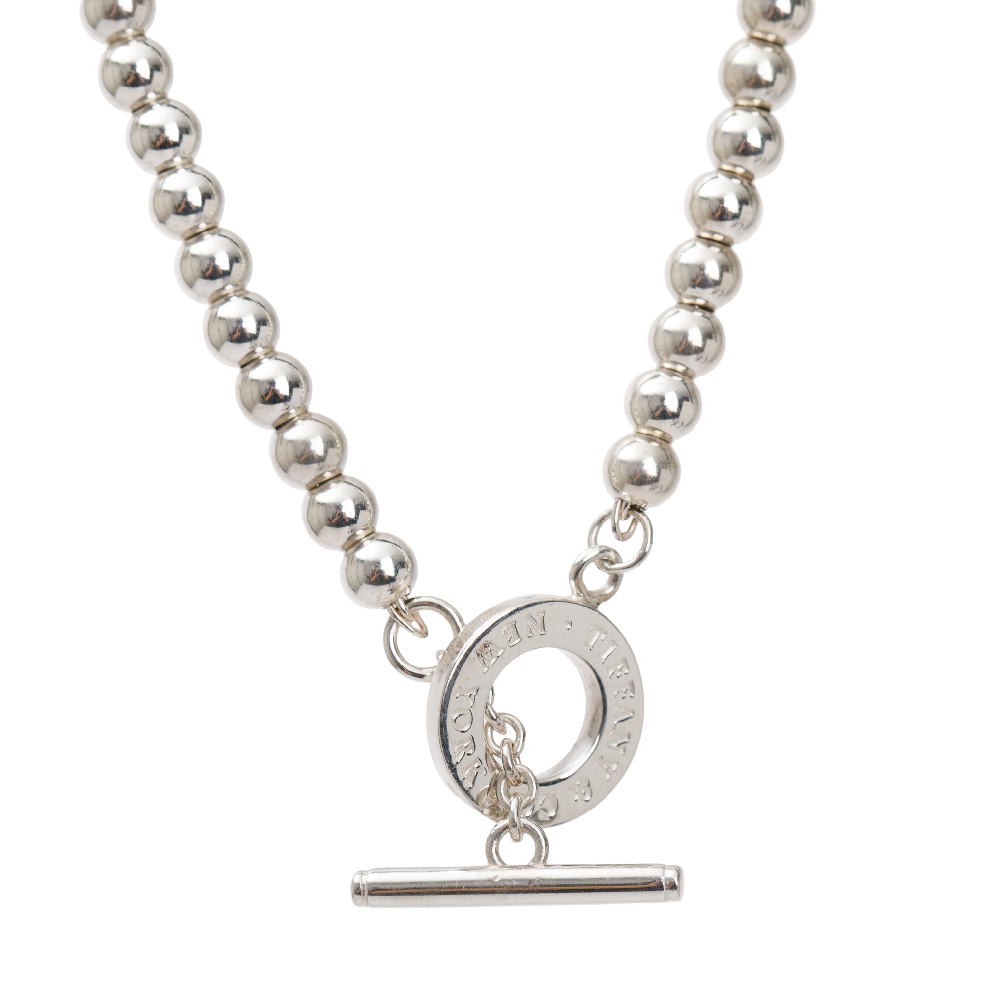 Tiffany & Co. Sterling Silver 4MM Bead Toggle Necklace