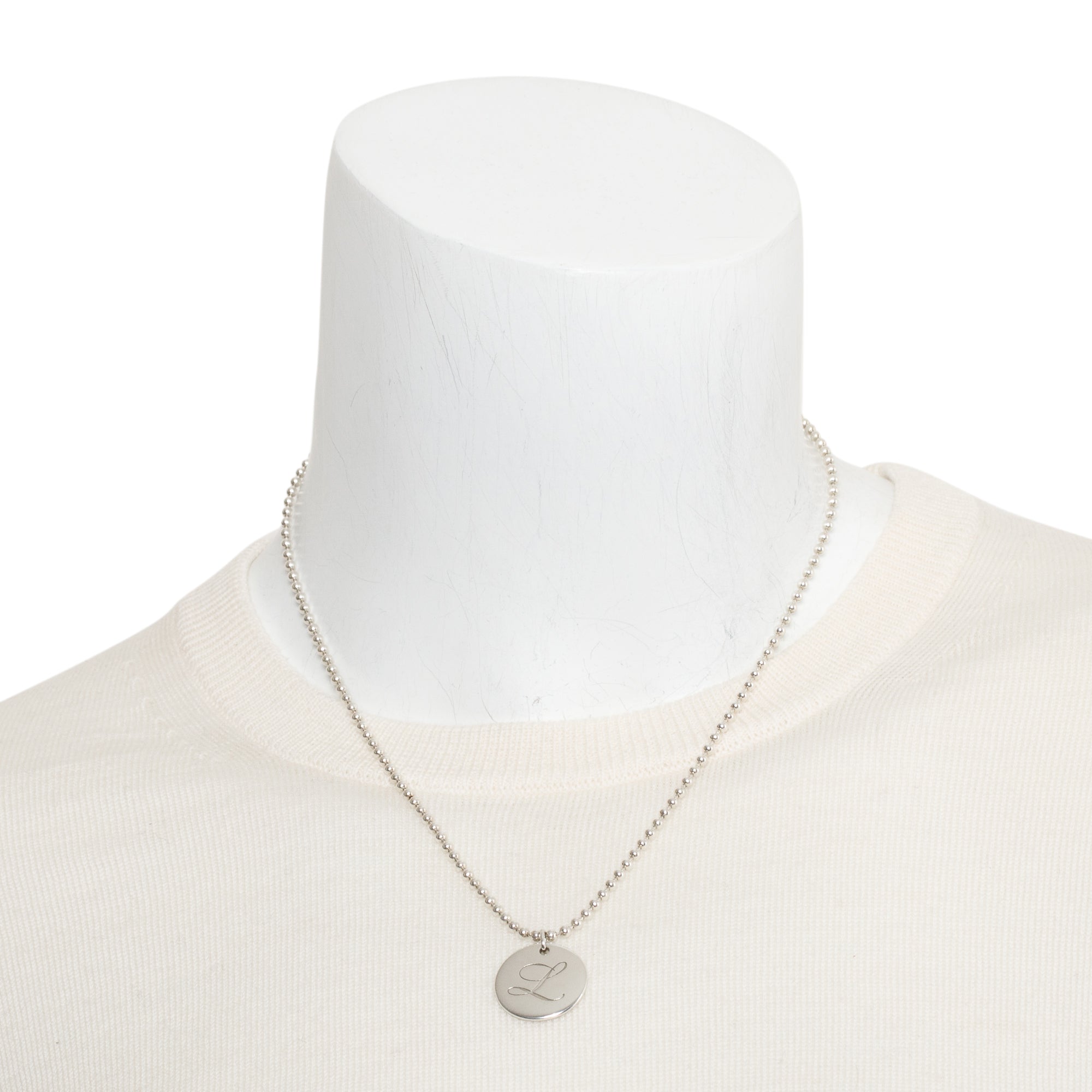 Tiffany & Co. Sterling Silver Alphabet Letter 'L' Medium Round Tag Pendant Necklace