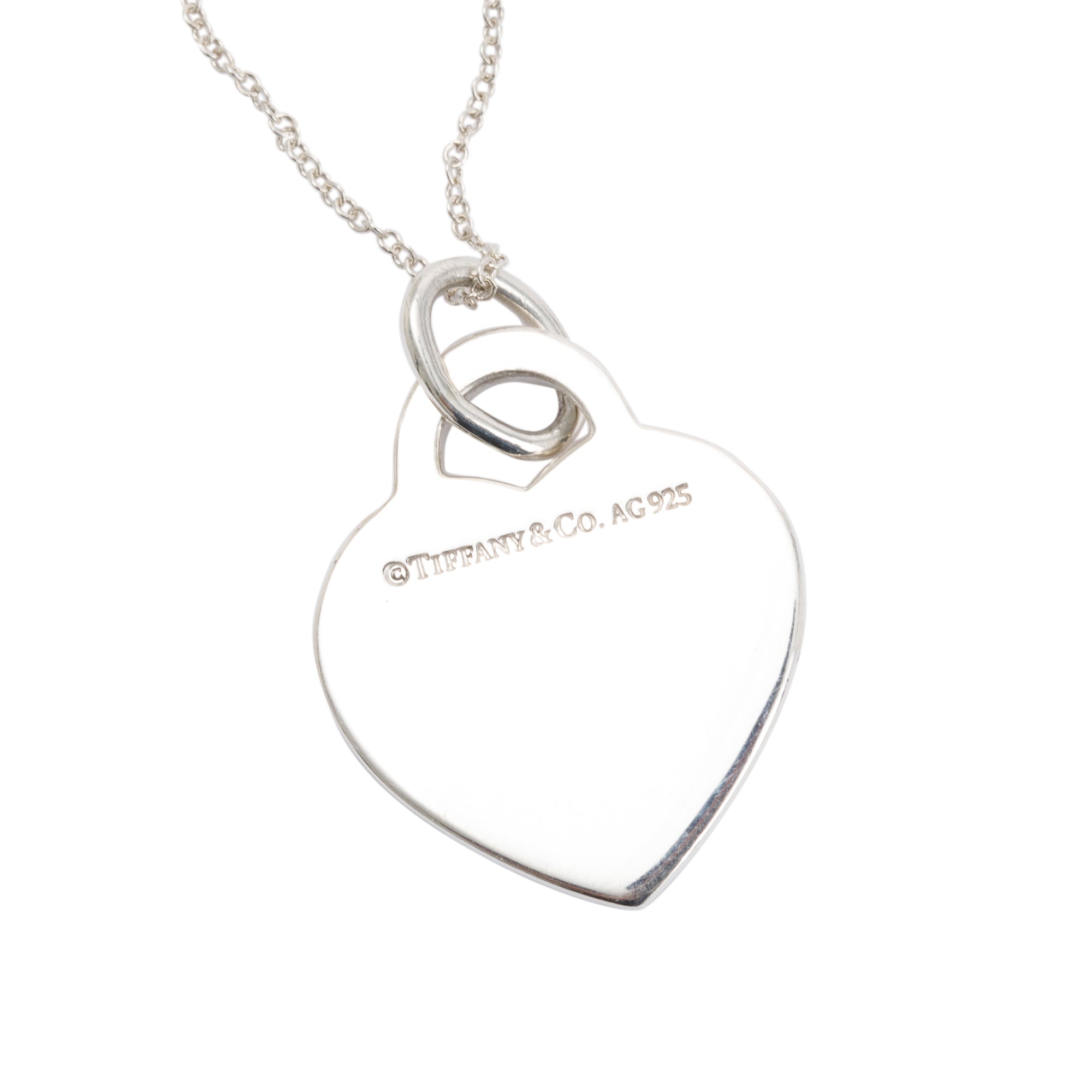 Tiffany & Co. Sterling Silver Alphabet Letter 'M' Medium Heart Tag Pendant Necklace