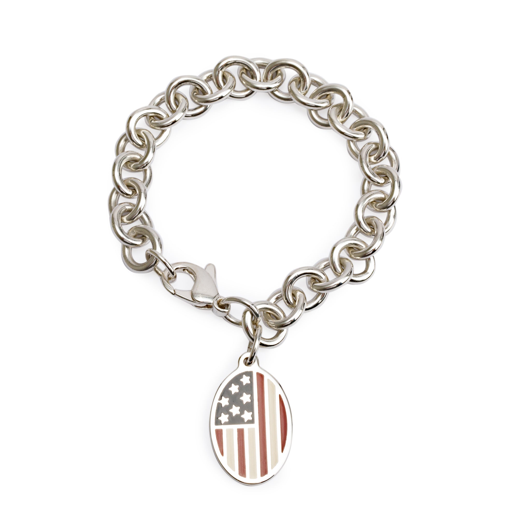 Tiffany & Co. Sterling Silver American Flag Oval Charm Bracelet
