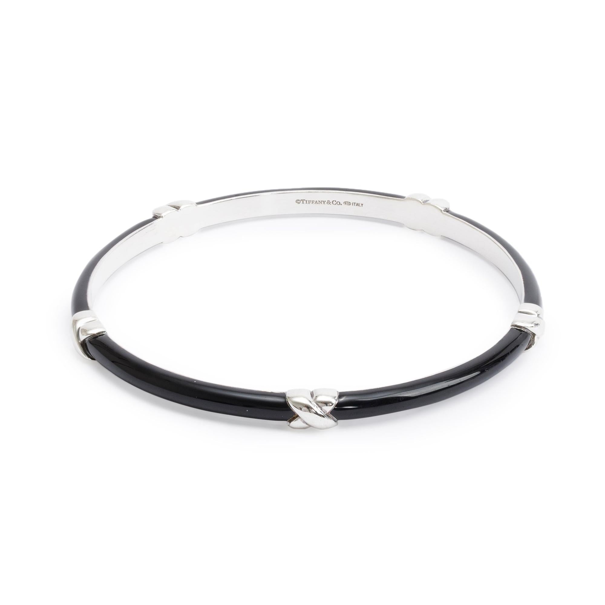 Tiffany & Co. Sterling Silver Black Enamel X Bangle Bracelet