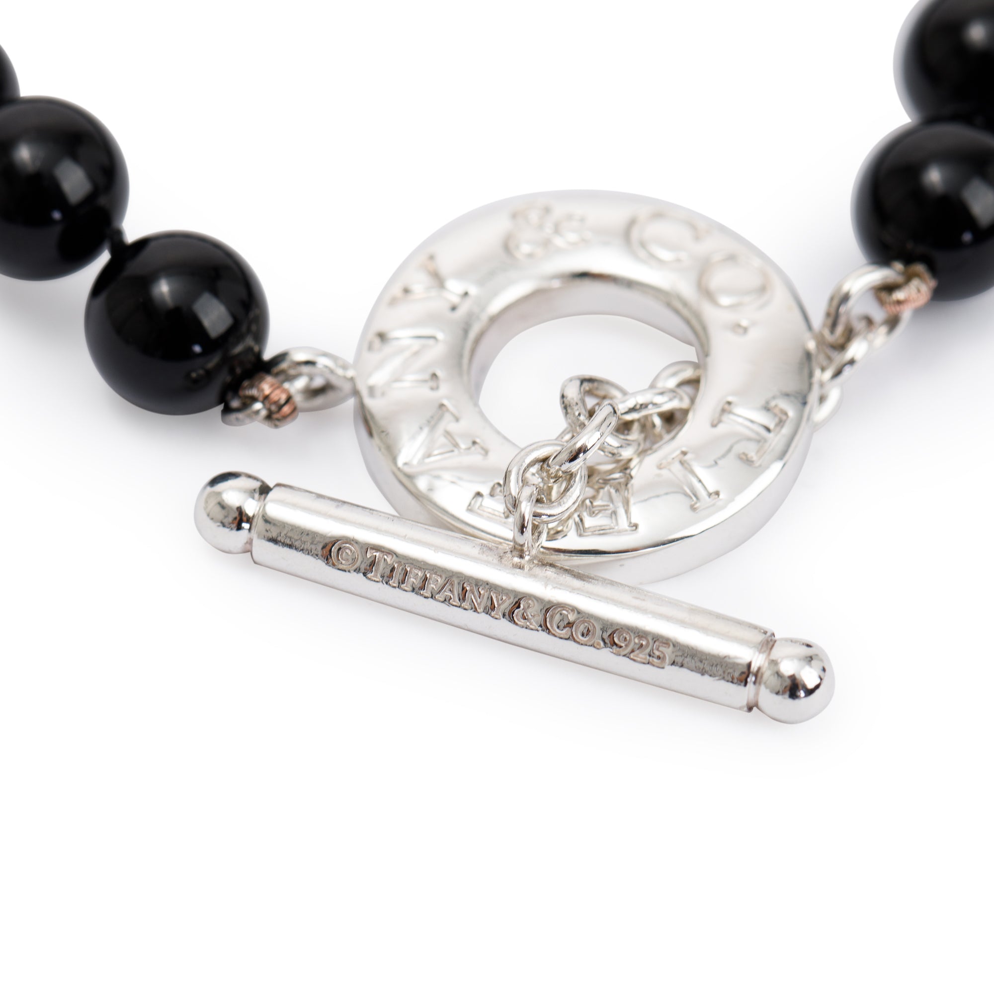 Tiffany & Co. Sterling Silver Black Onyx Bead Toggle Bracelet