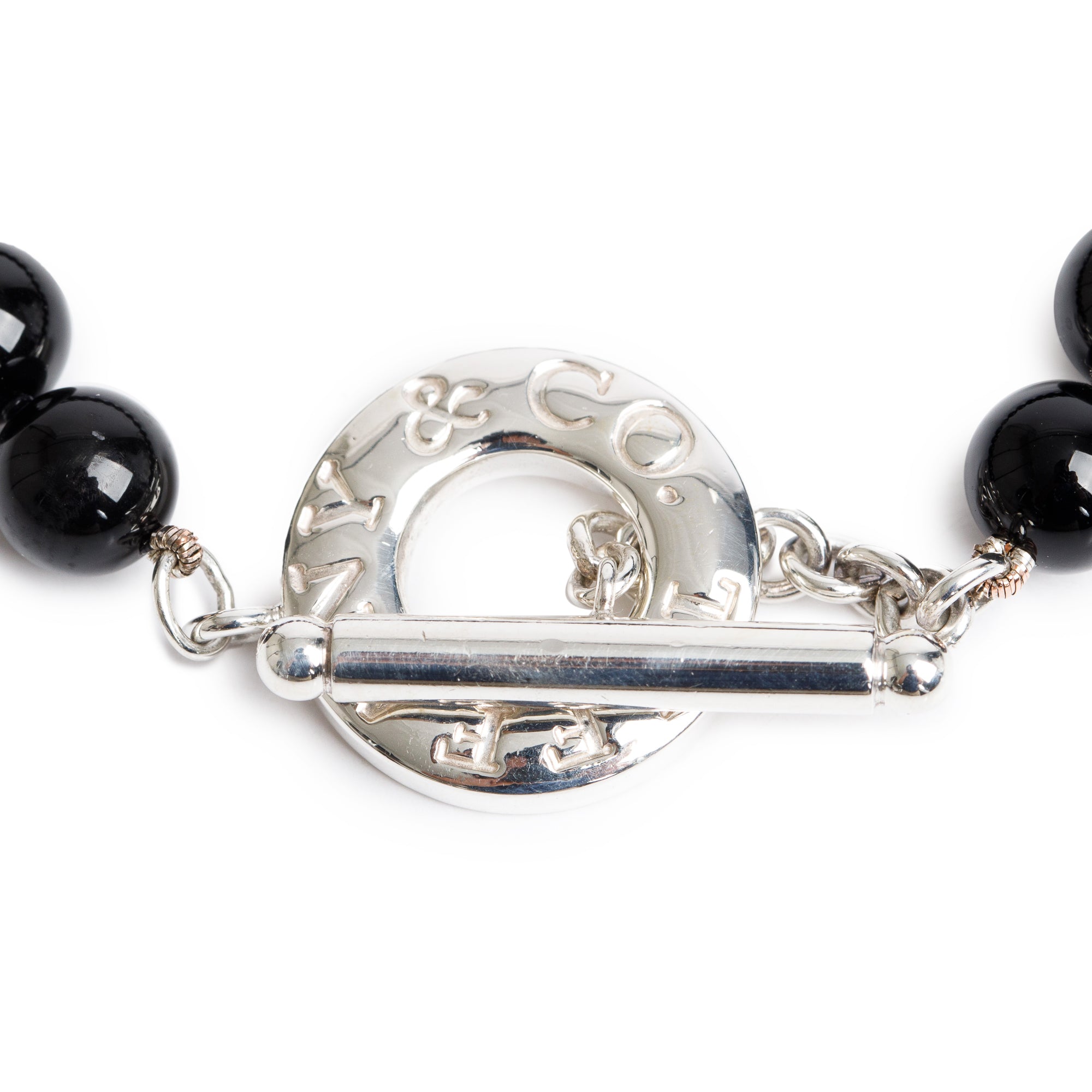 Tiffany & Co. Sterling Silver Black Onyx Bead Toggle Bracelet