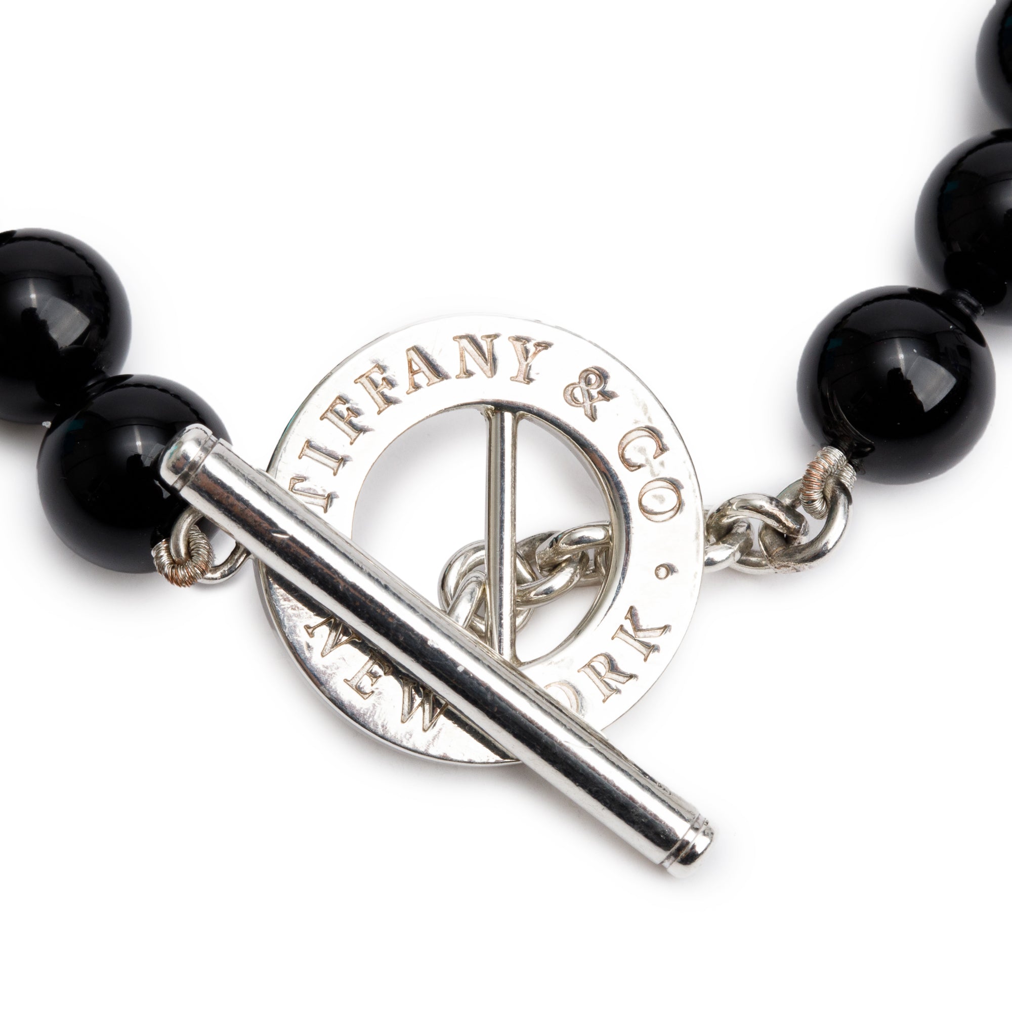 Tiffany & Co. Sterling Silver Black Onyx Bead Toggle Bracelet
