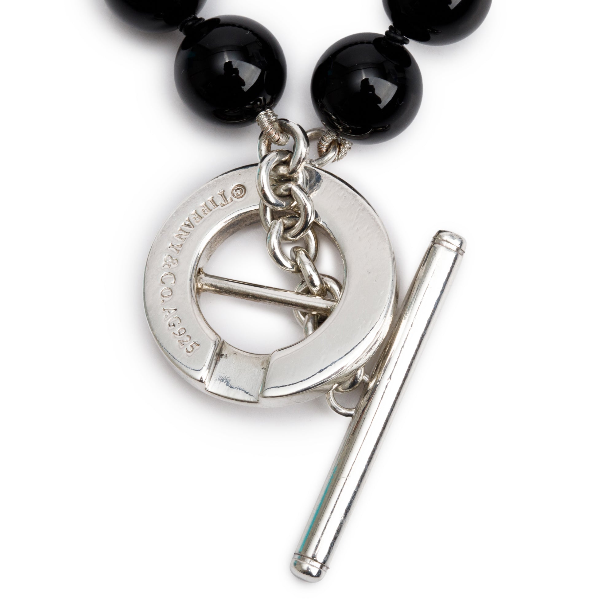 Tiffany & Co. Sterling Silver Black Onyx Bead Toggle Bracelet