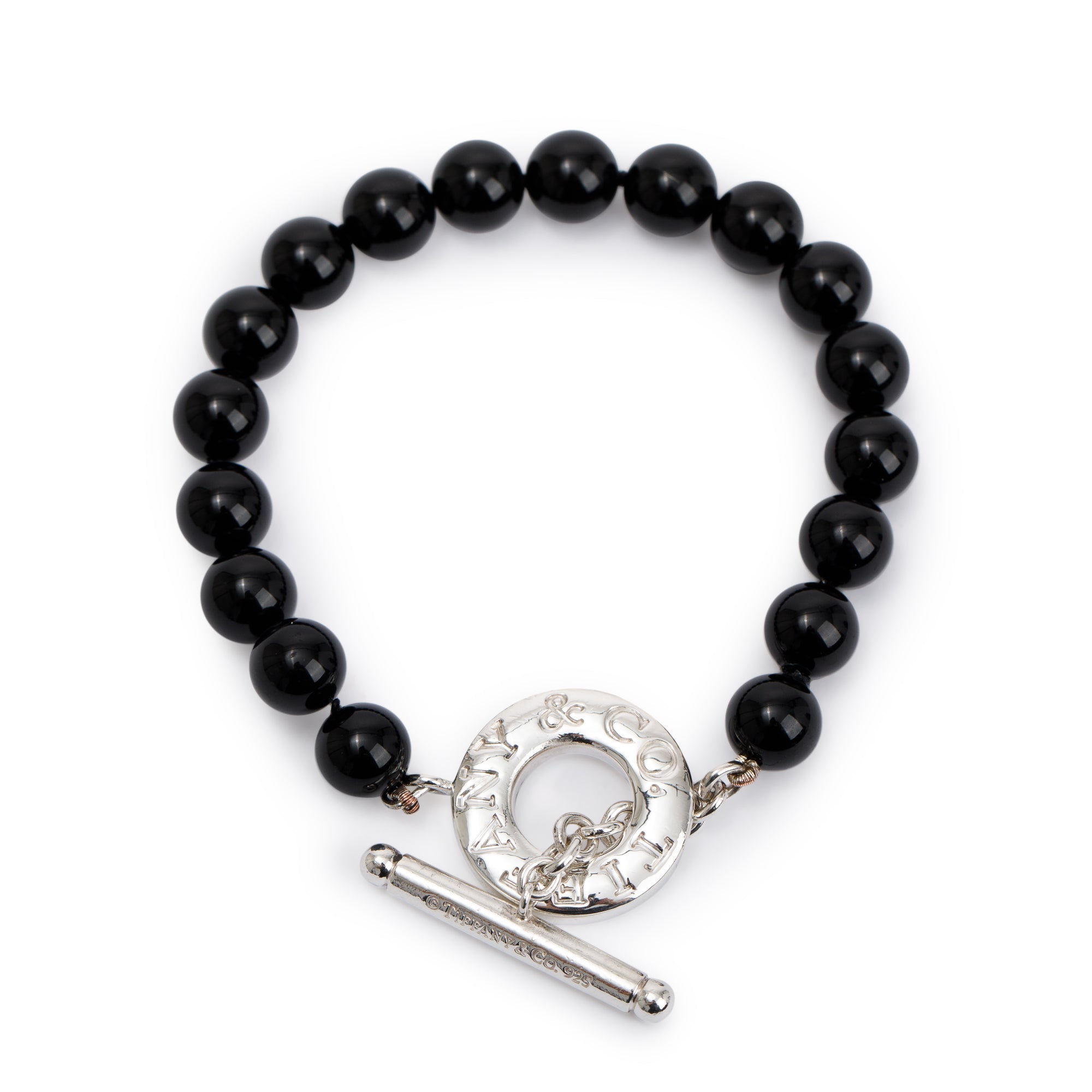 Tiffany & Co. Sterling Silver Black Onyx Bead Toggle Bracelet