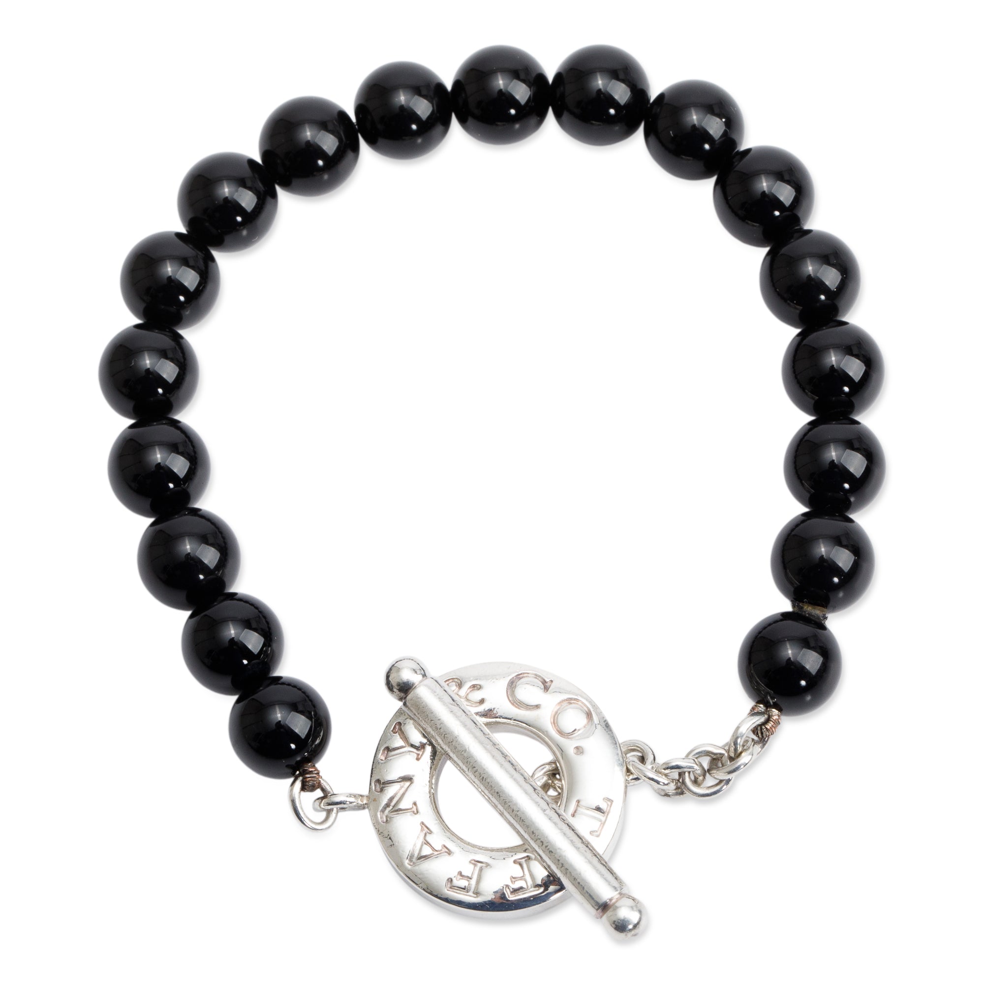 Tiffany & Co. Sterling Silver Black Onyx Bead Toggle Bracelet