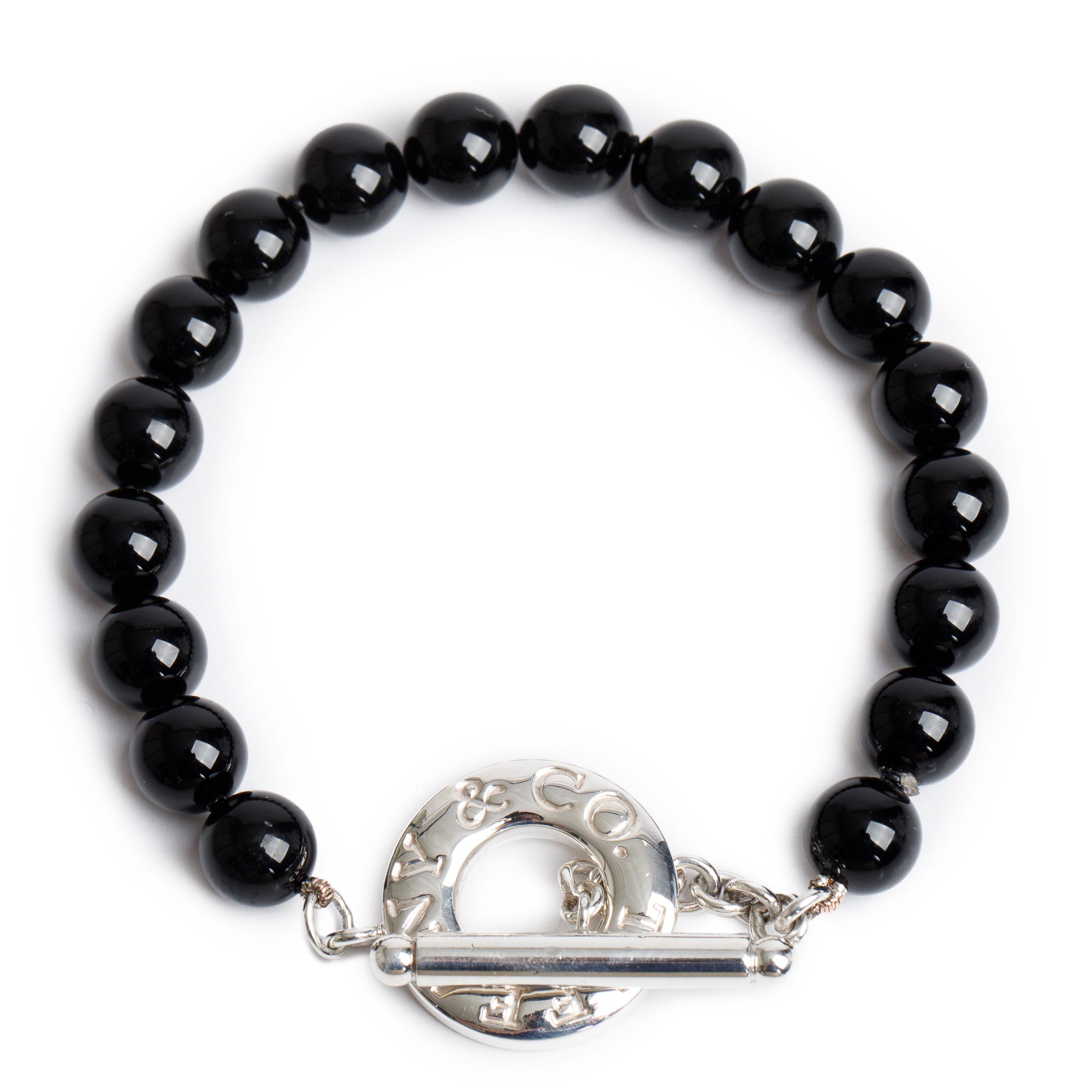 Tiffany & Co. Sterling Silver Black Onyx Bead Toggle Bracelet