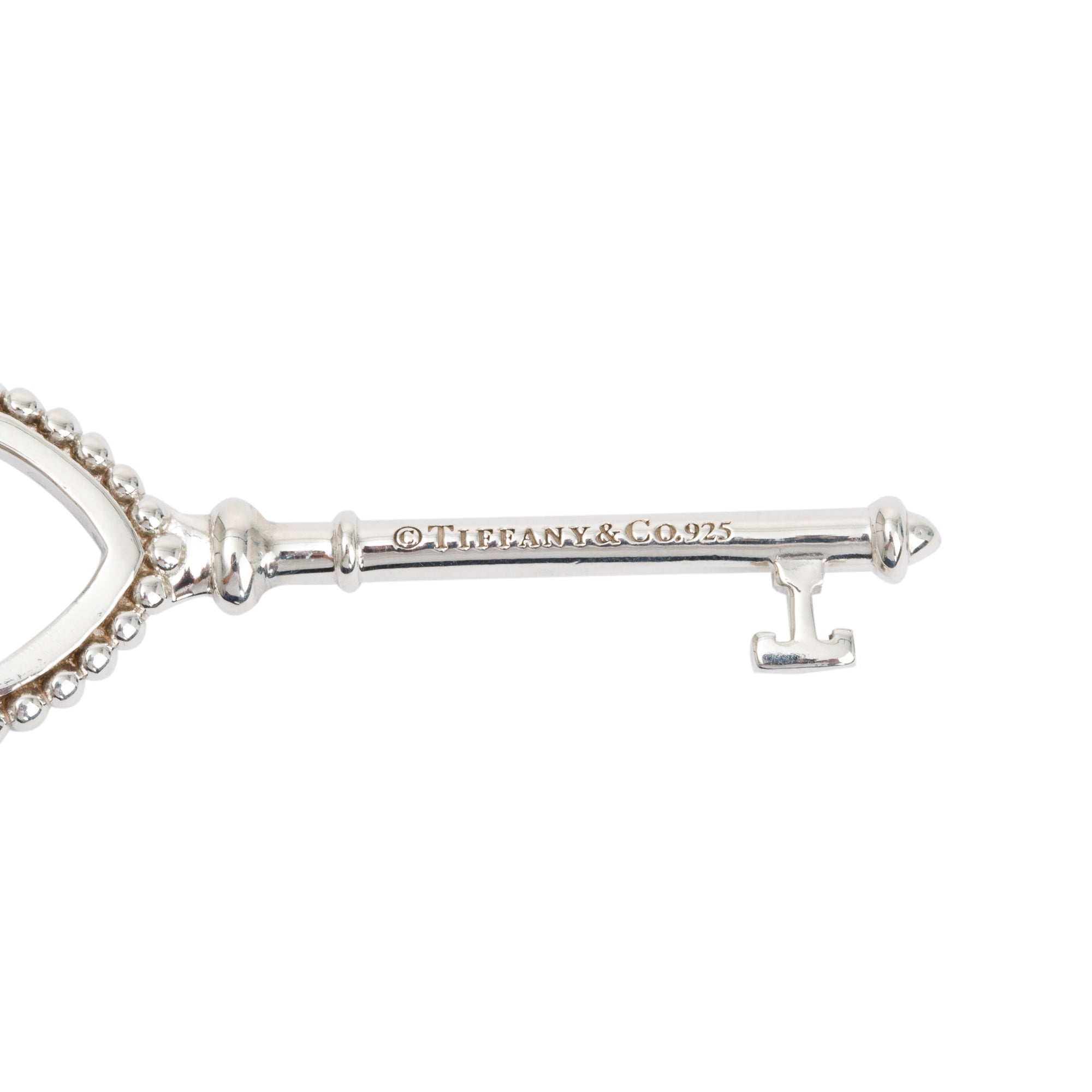 Tiffany & Co. Sterling Silver Blue Enamel Beaded Heart Key Pendant Necklace