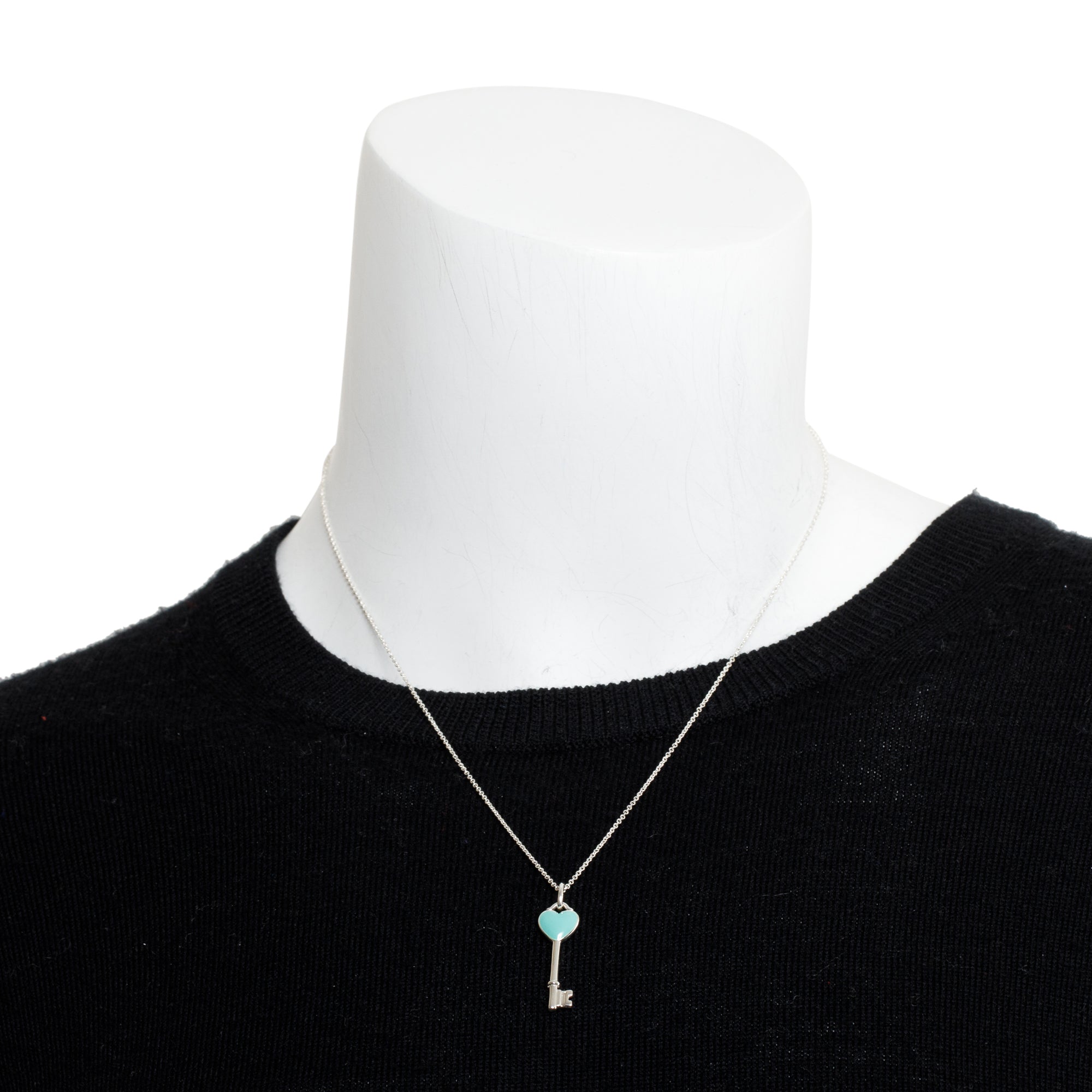Tiffany & Co. Sterling Silver Blue Enamel Mini Heart Key Pendant Necklace