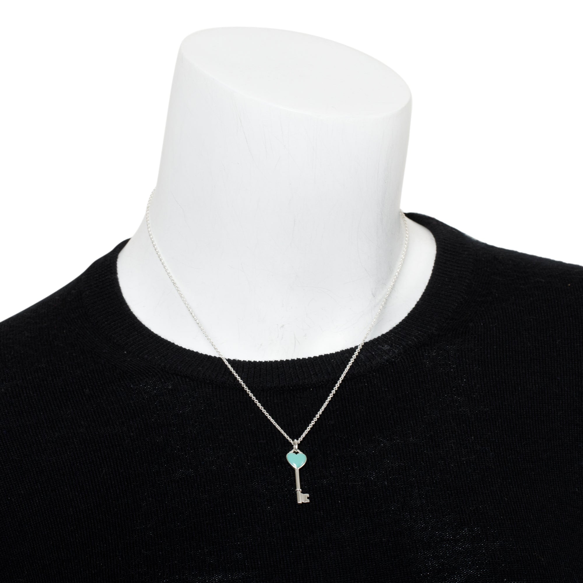 Tiffany & Co. Sterling Silver Blue Enamel Mini Heart Key Pendant Necklace