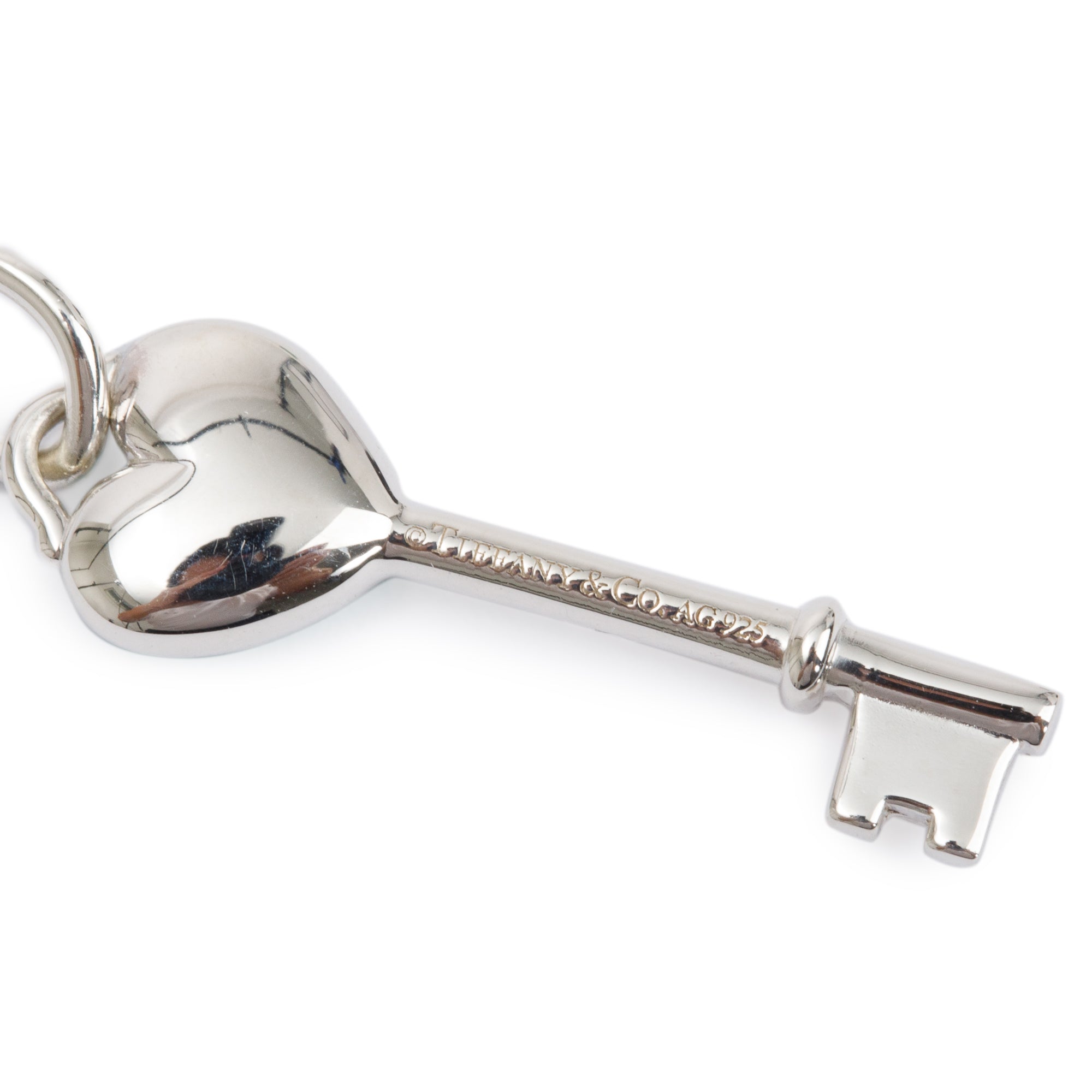 Tiffany & Co. Sterling Silver Blue Enamel Mini Heart Key Pendant Necklace