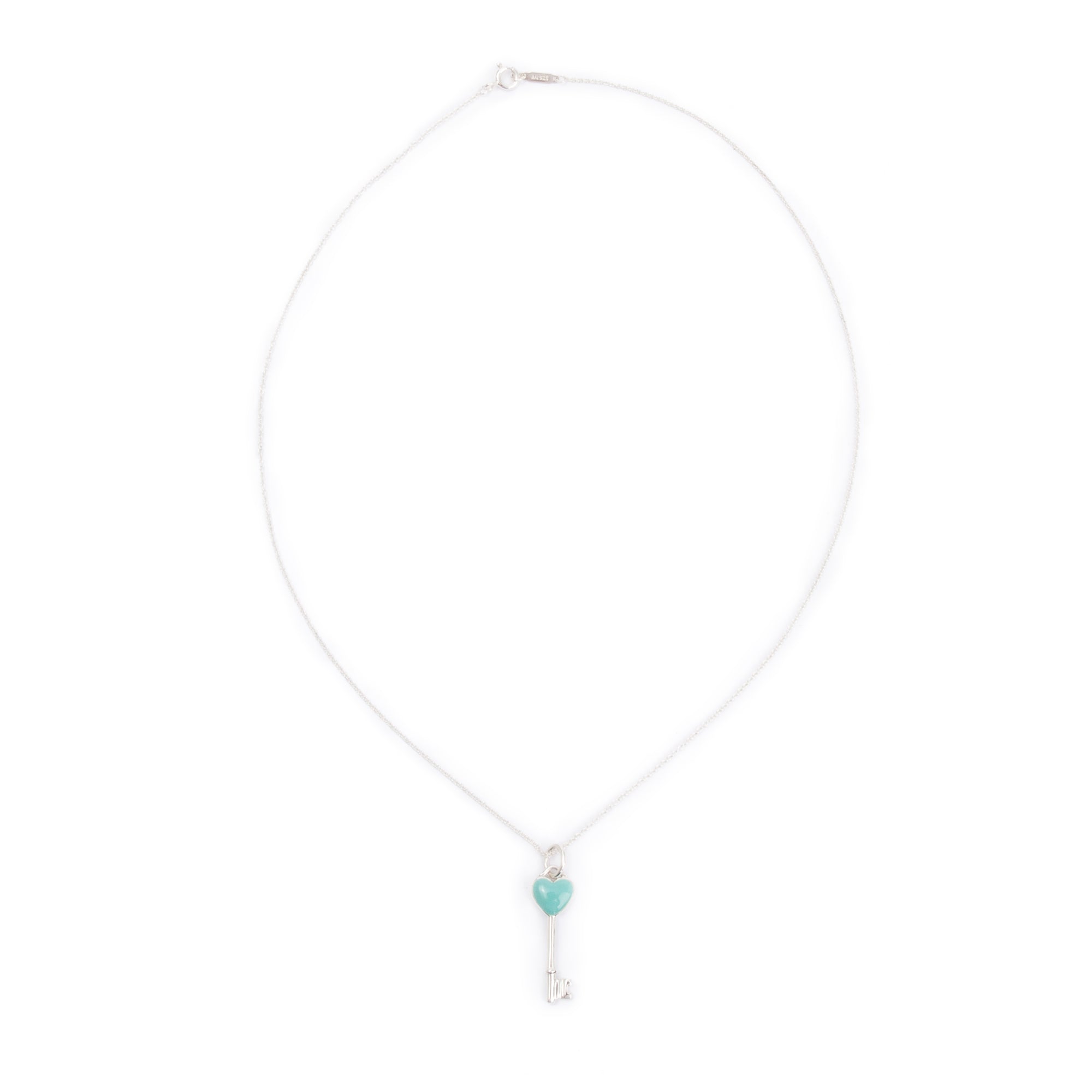 Tiffany & Co. Sterling Silver Blue Enamel Mini Heart Key Pendant Necklace