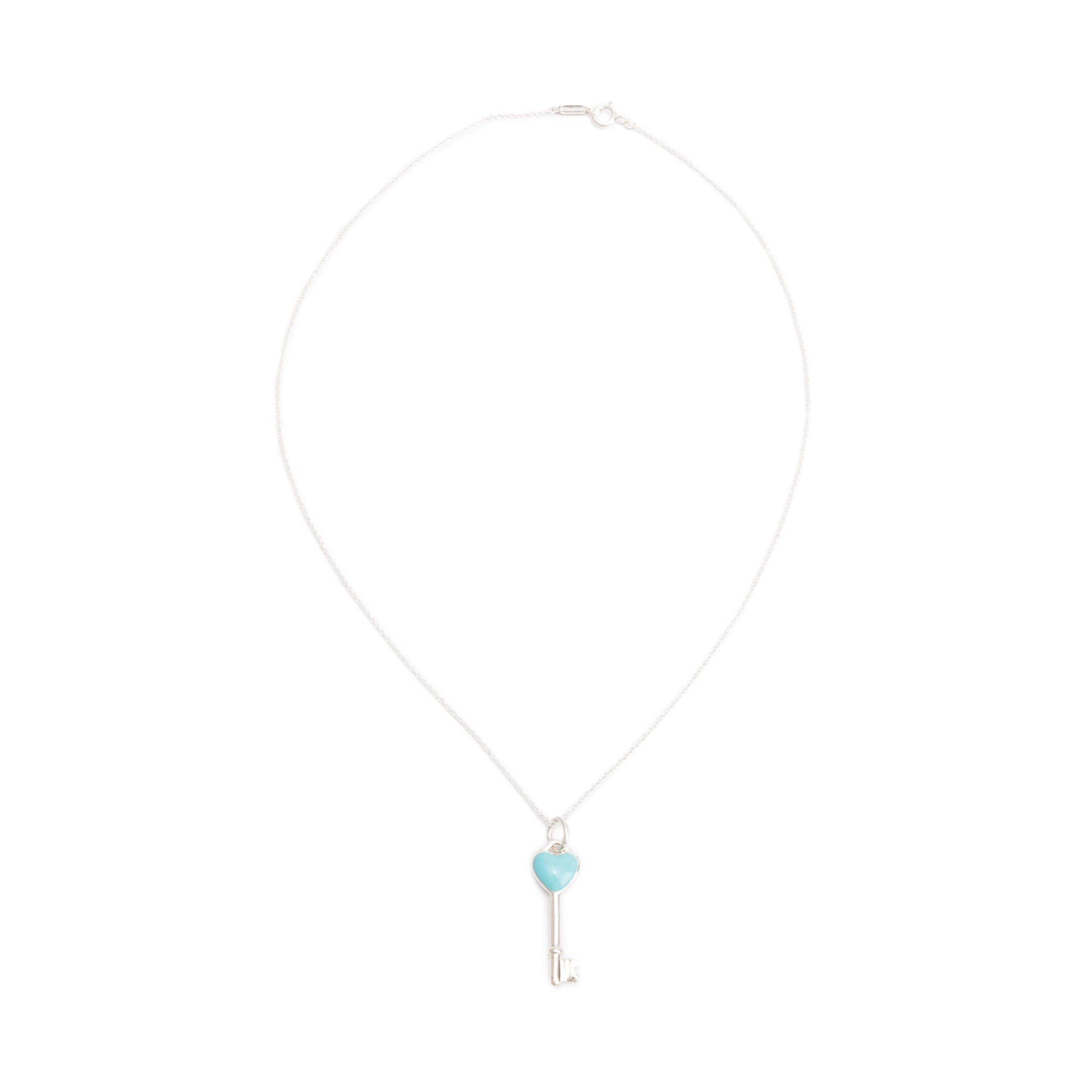 Tiffany & Co. Sterling Silver Blue Enamel Mini Heart Key Pendant Necklace