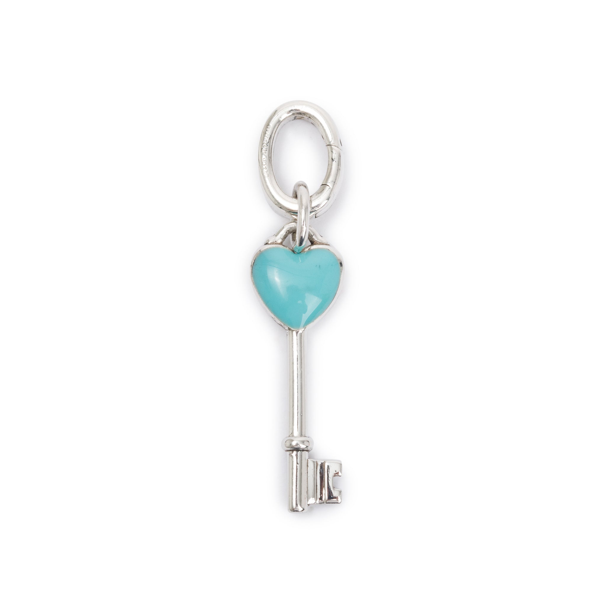 Tiffany & Co. Sterling Silver Blue Enamel Mini Heart Key Pendant