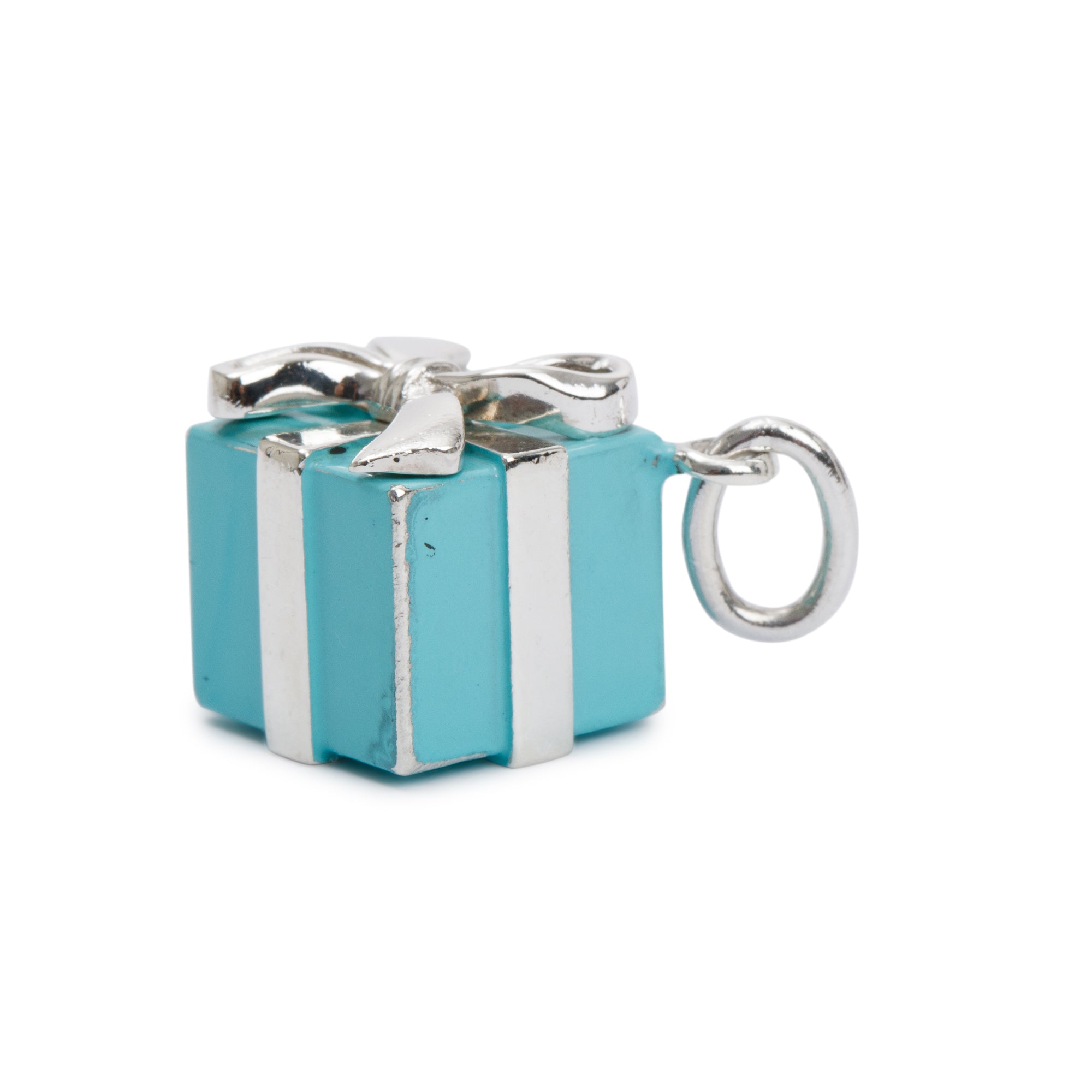 Tiffany & Co. Sterling Silver Blue Enamel Present Box Charm