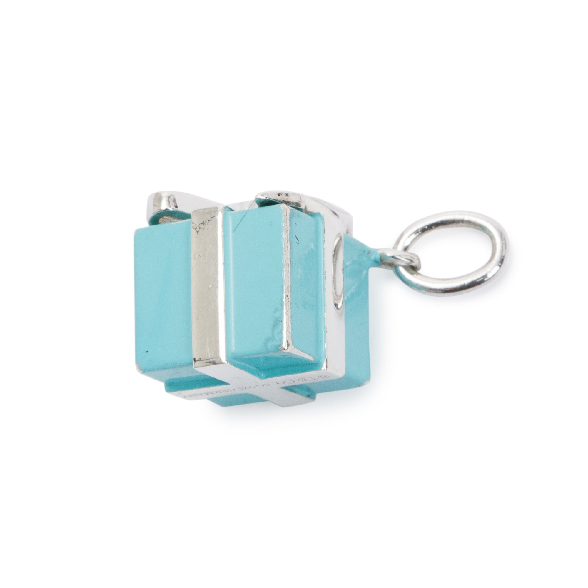 Tiffany & Co. Sterling Silver Blue Enamel Present Box Charm