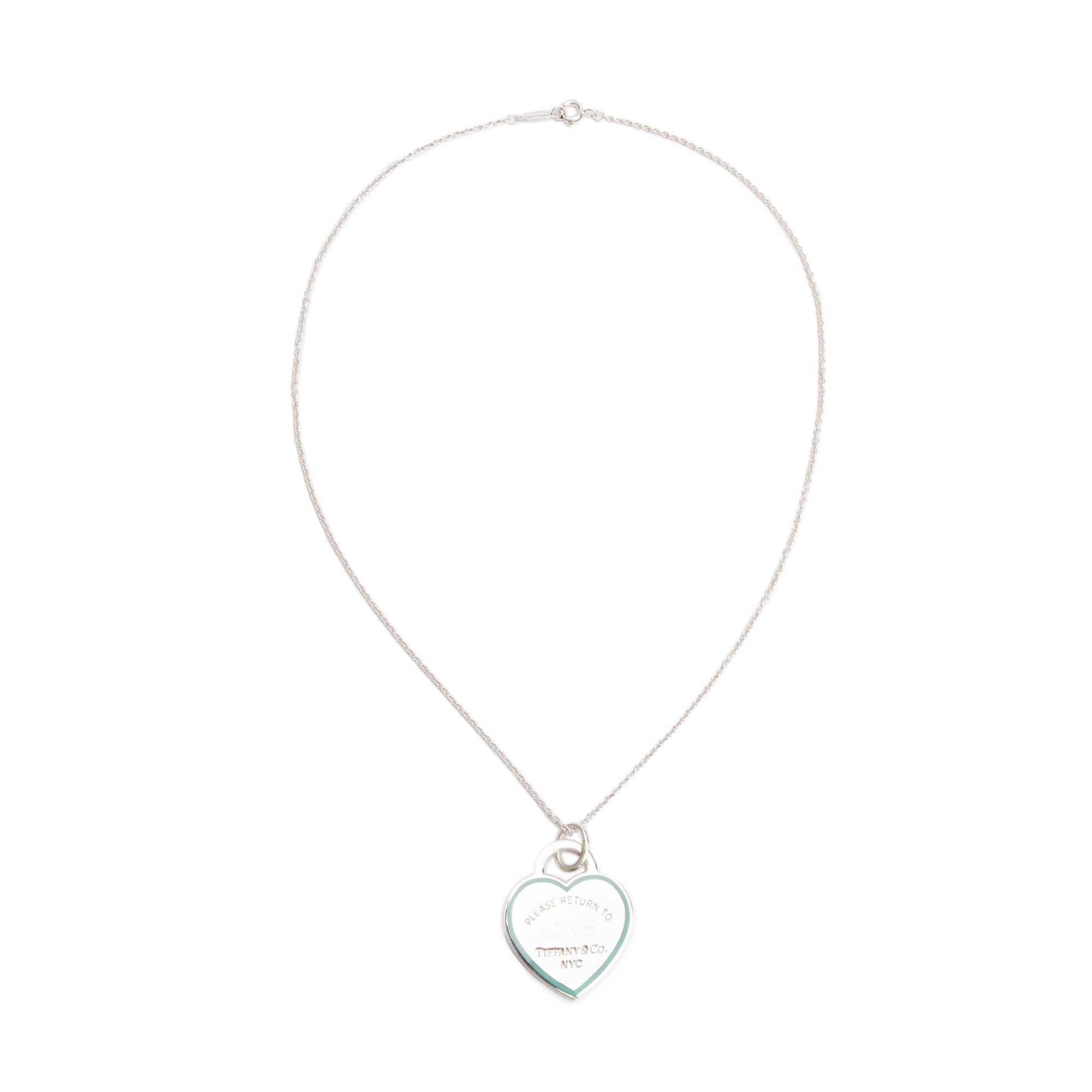 Tiffany & Co. Sterling Silver Blue Enamel Return to Tiffany Love Large Heart Tag Pendant Necklace