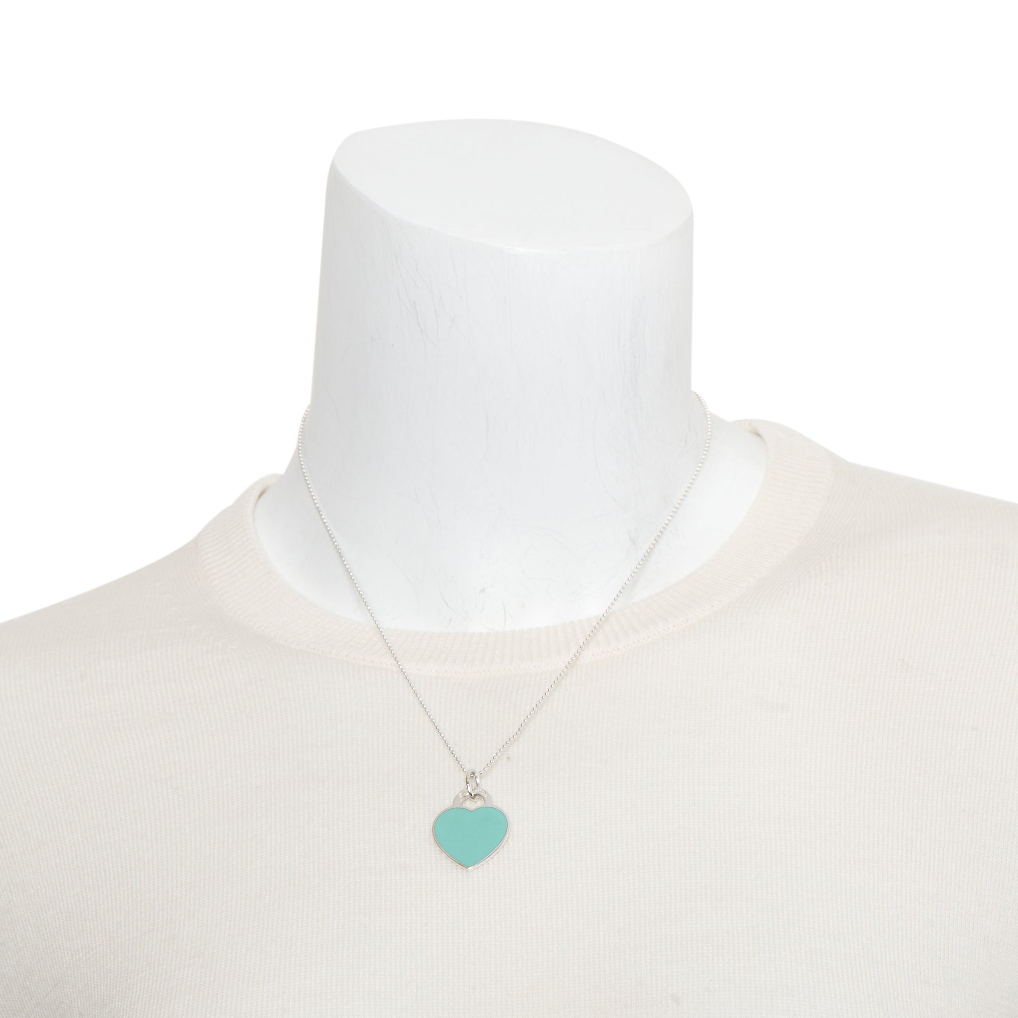 Tiffany & Co. Sterling Silver Blue Enamel Return to Tiffany Medium Heart Tag Pendant Necklace