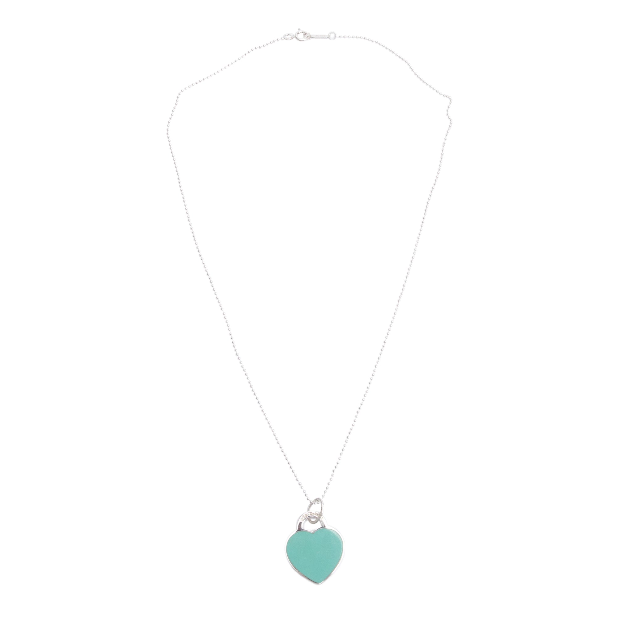 Tiffany & Co. Sterling Silver Blue Enamel Return to Tiffany Medium Heart Tag Pendant Necklace