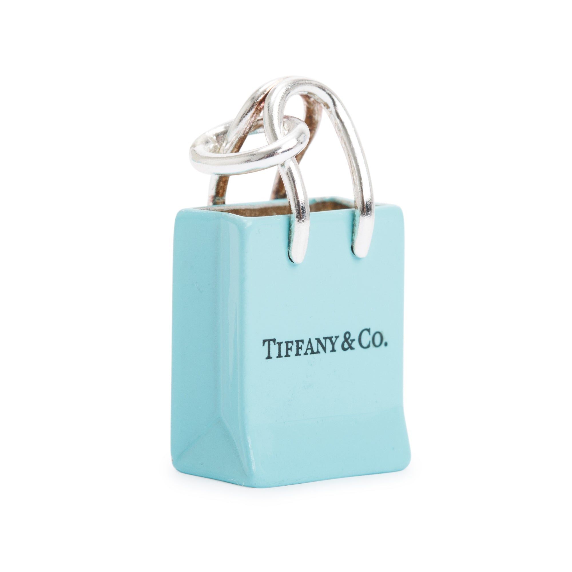 Tiffany & Co. Sterling Silver Blue Enamel Shopping Bag Charm