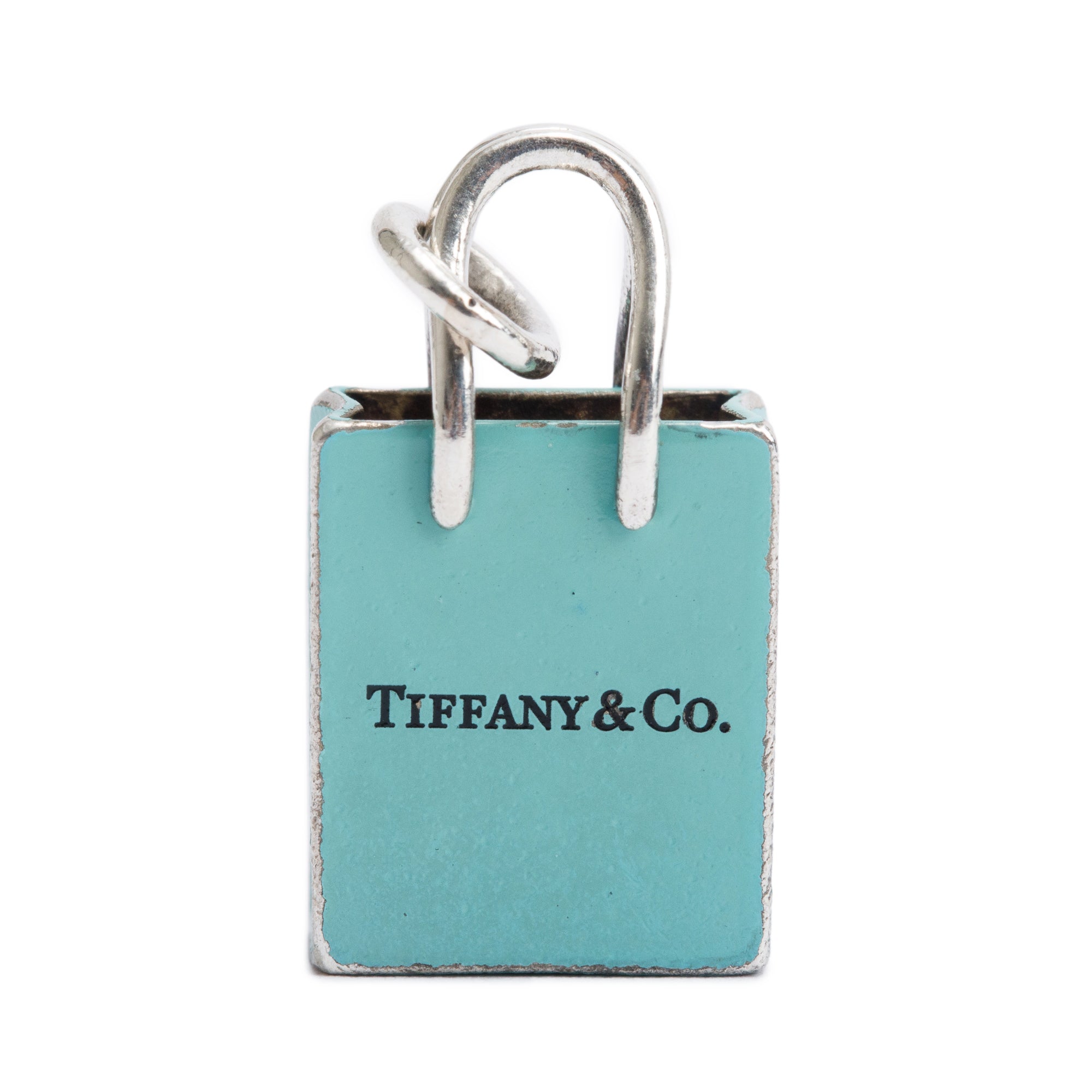 Tiffany & Co. Sterling Silver Blue Enamel Shopping Bag Charm