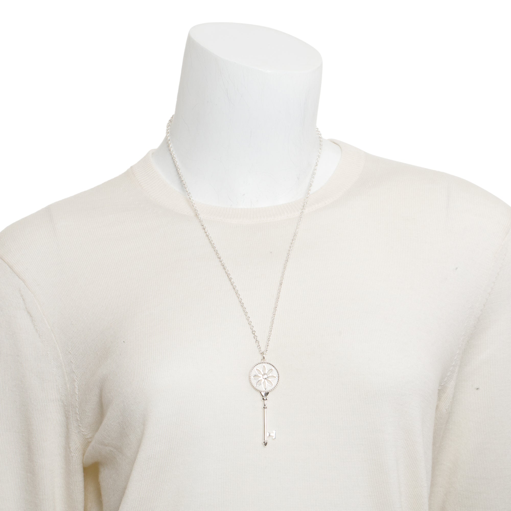 Tiffany & Co. Sterling Silver Diamond Large Daisy Key Pendant Necklace