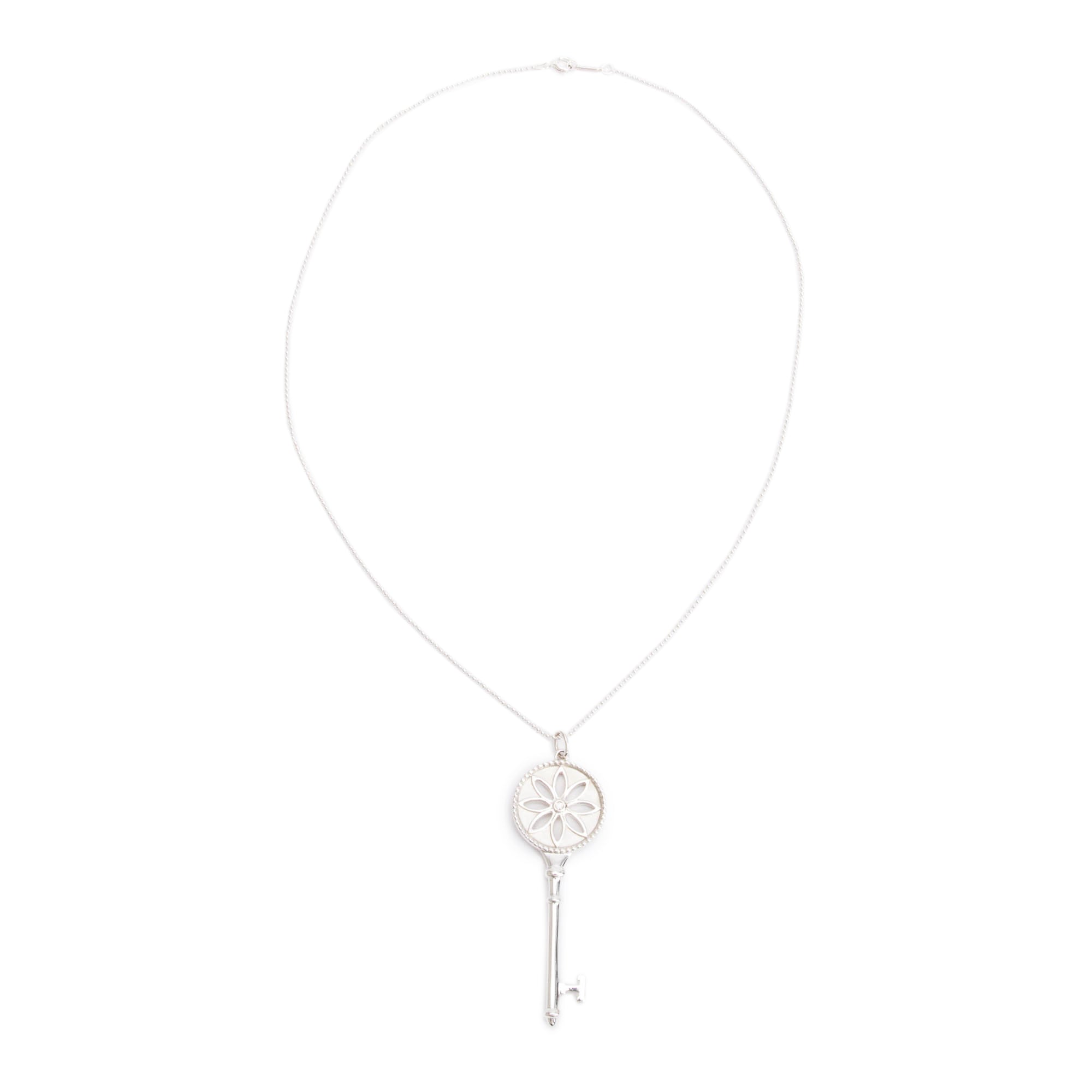 Tiffany & Co. Sterling Silver Diamond Large Daisy Key Pendant Necklace
