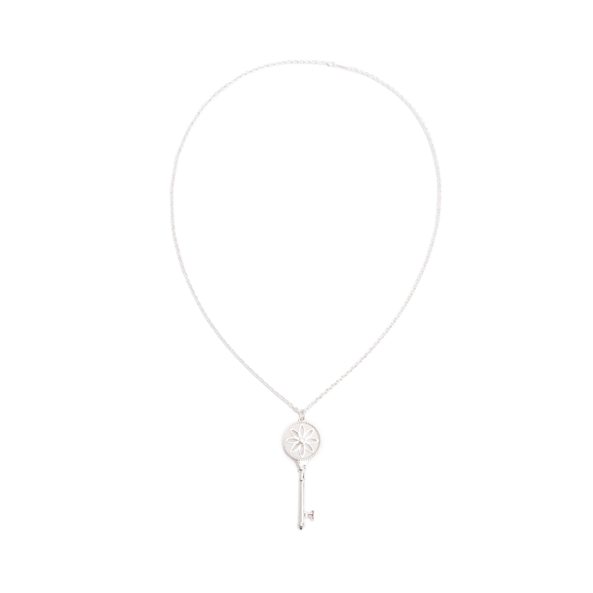 Tiffany & Co. Sterling Silver Diamond Large Daisy Key Pendant Necklace