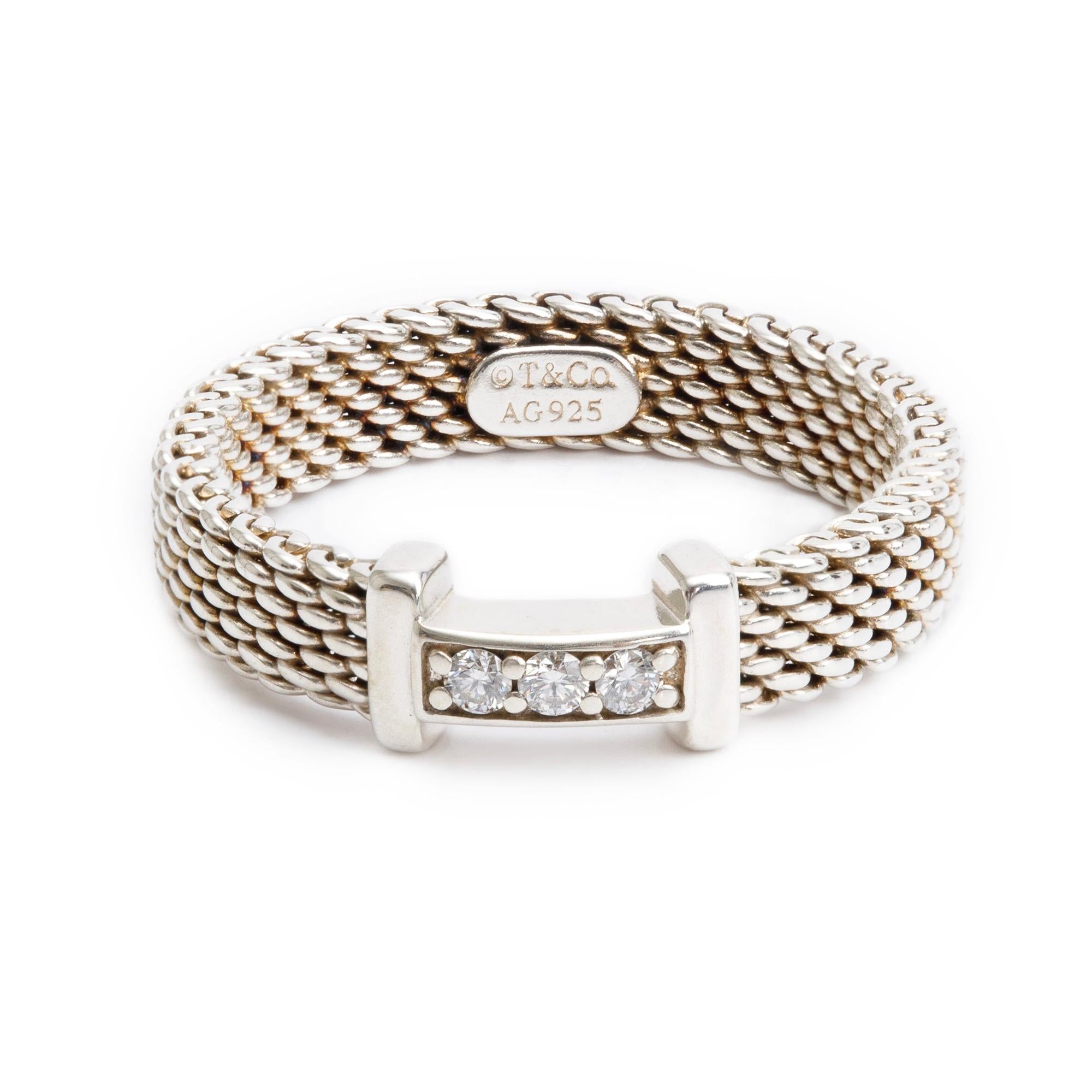 Tiffany & Co. Sterling Silver Diamond Narrow Somerset Ring, Size 4.25