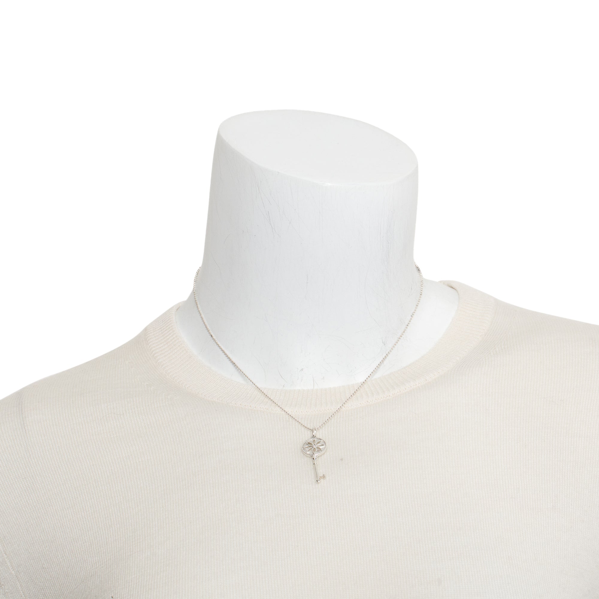 Tiffany & Co. Sterling Silver Diamond Small Daisy Key Pendant Necklace