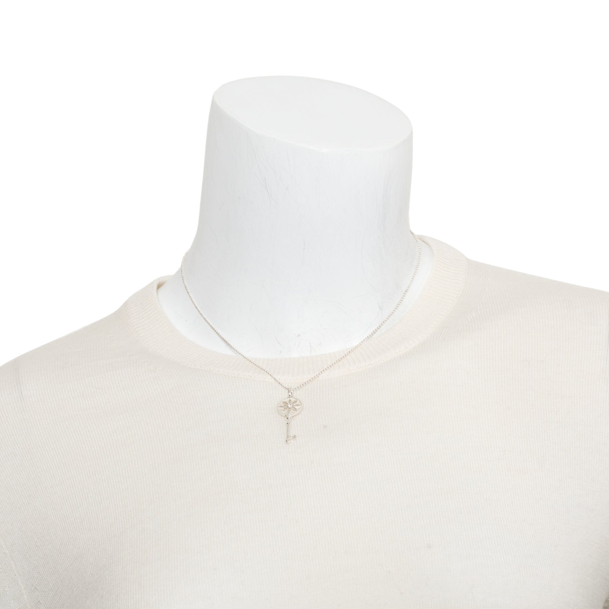 Tiffany & Co. Sterling Silver Diamond Small Daisy Key Pendant Necklace
