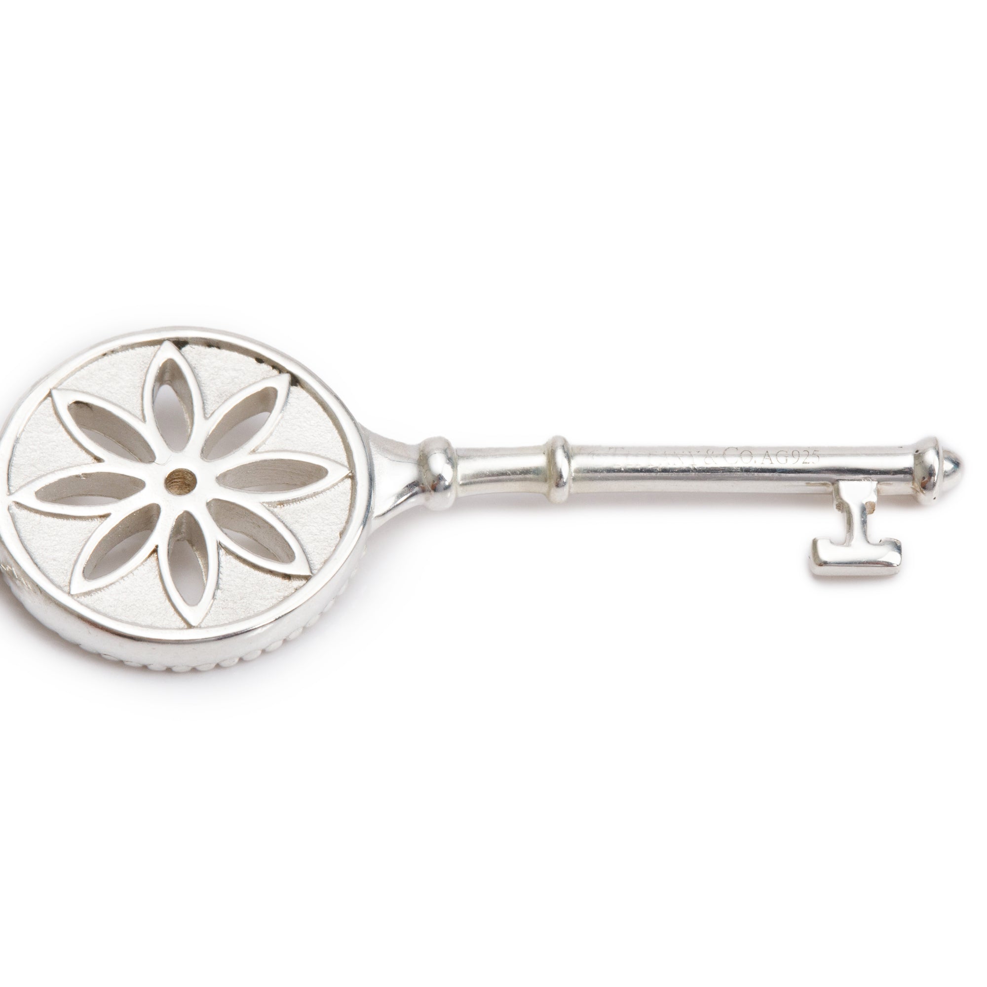 Tiffany & Co. Sterling Silver Diamond Small Daisy Key Pendant Necklace