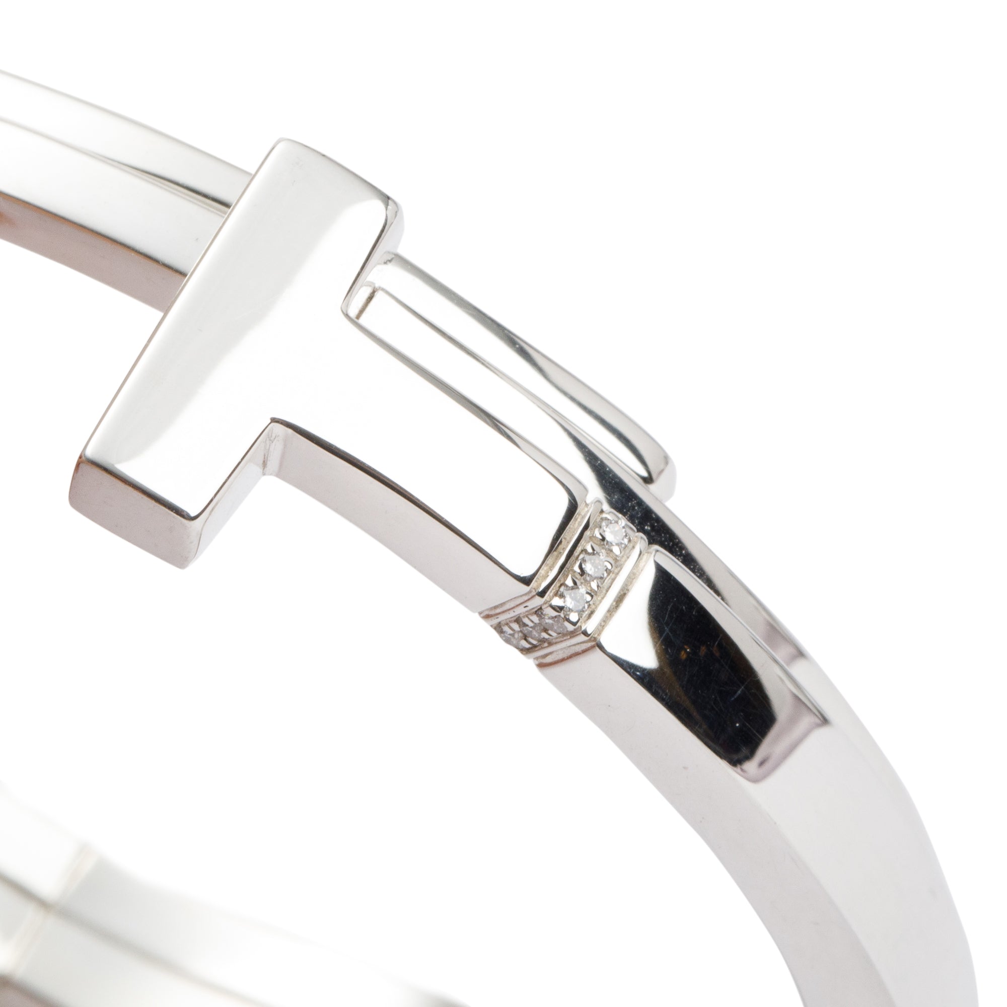 Tiffany & Co. Sterling Silver Diamond T Square Wrap Bracelet