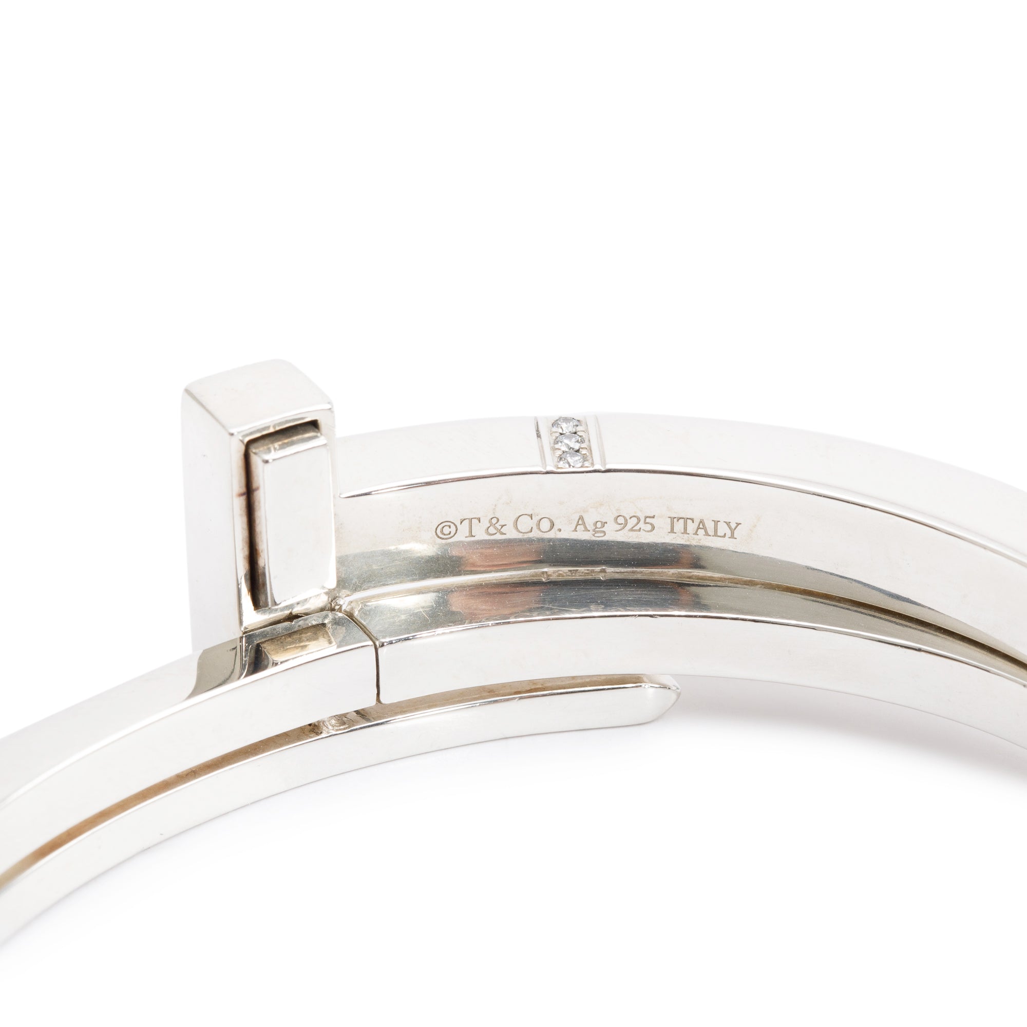 Tiffany & Co. Sterling Silver Diamond T Square Wrap Bracelet w/ Box