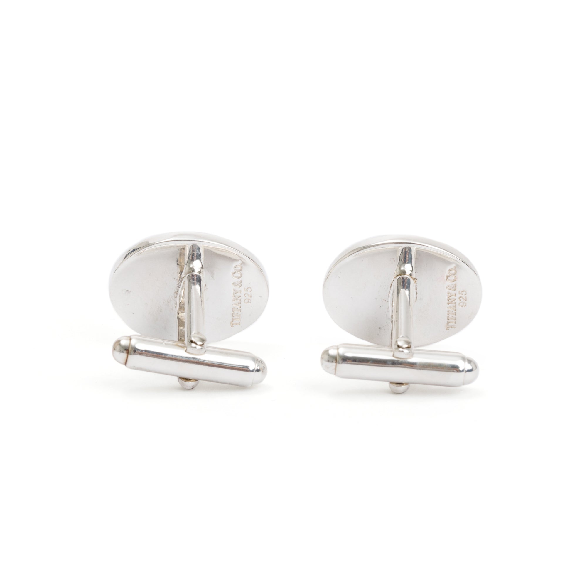Tiffany & Co. Sterling Silver Engine-Turned 'New York Rangers' Oval Cuff Links
