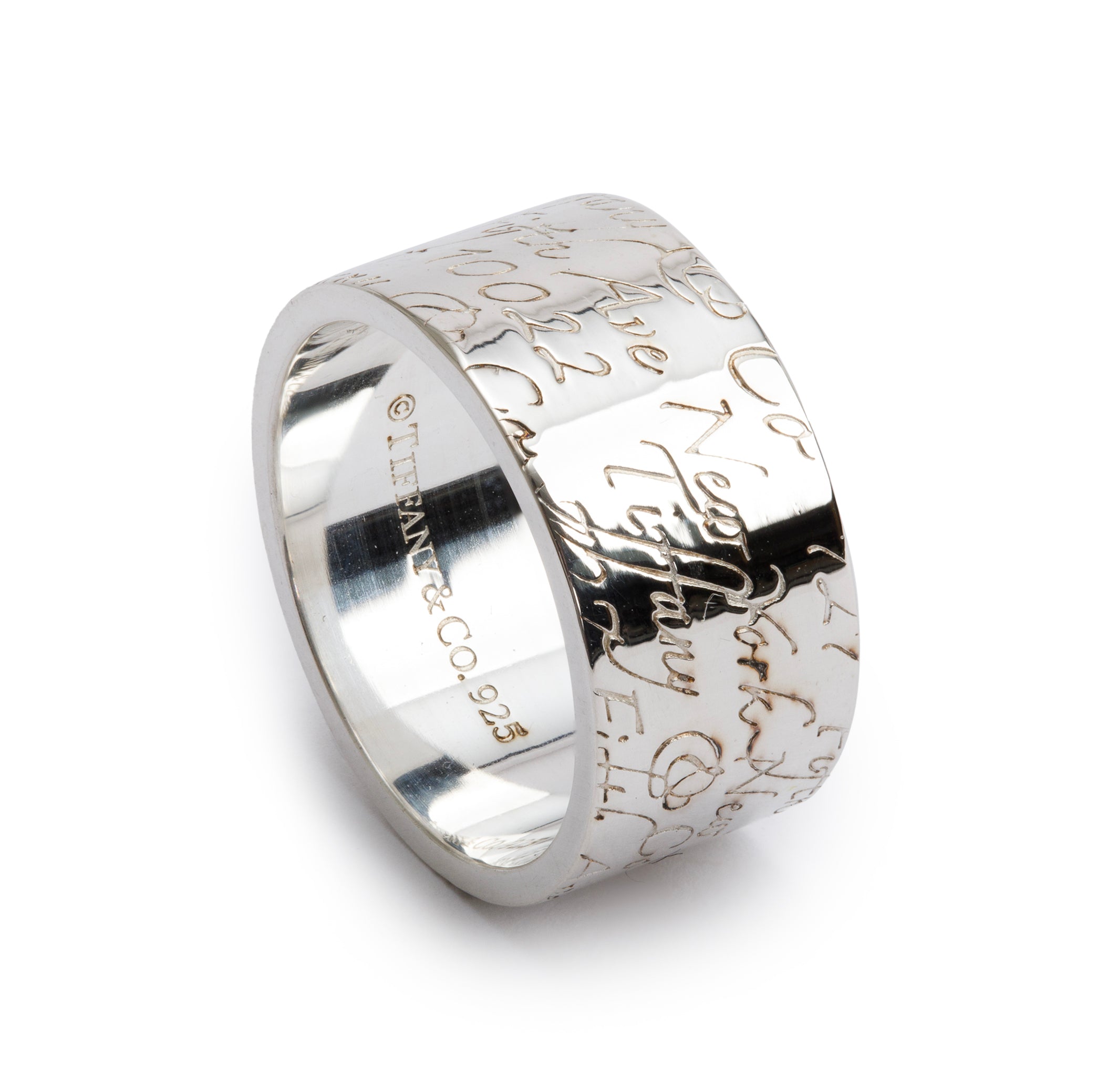 Tiffany & Co. Sterling Silver Fifth Ave 10MM Wide Notes Band Ring, Size 7.75