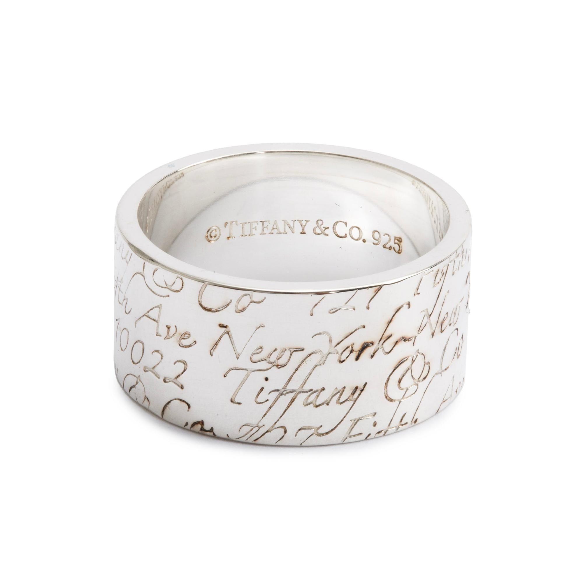 Tiffany & Co. Sterling Silver Fifth Ave 10MM Wide Notes Band Ring, Size 7.75