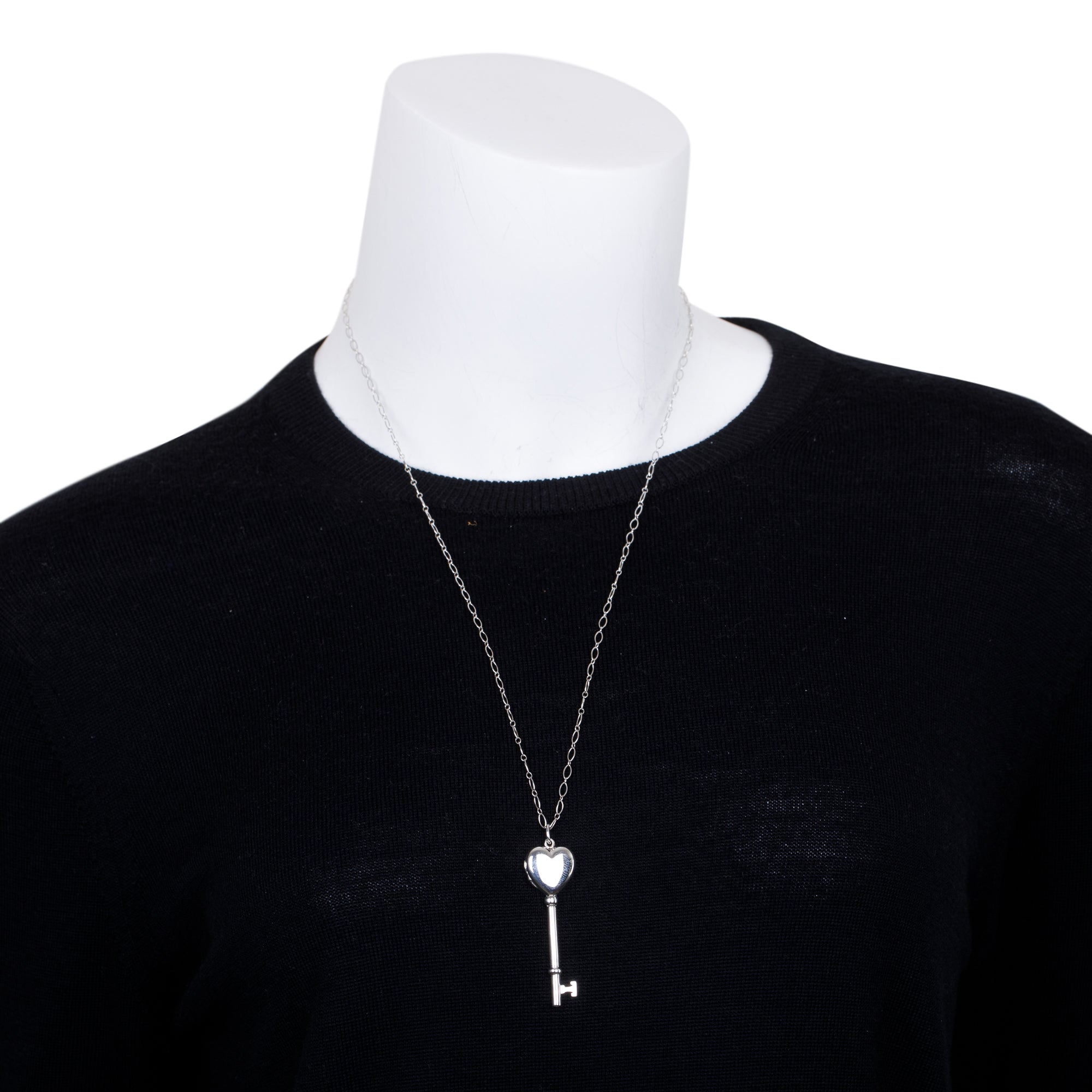 Tiffany & Co. Sterling Silver Heart Locket Key Pendant Necklace