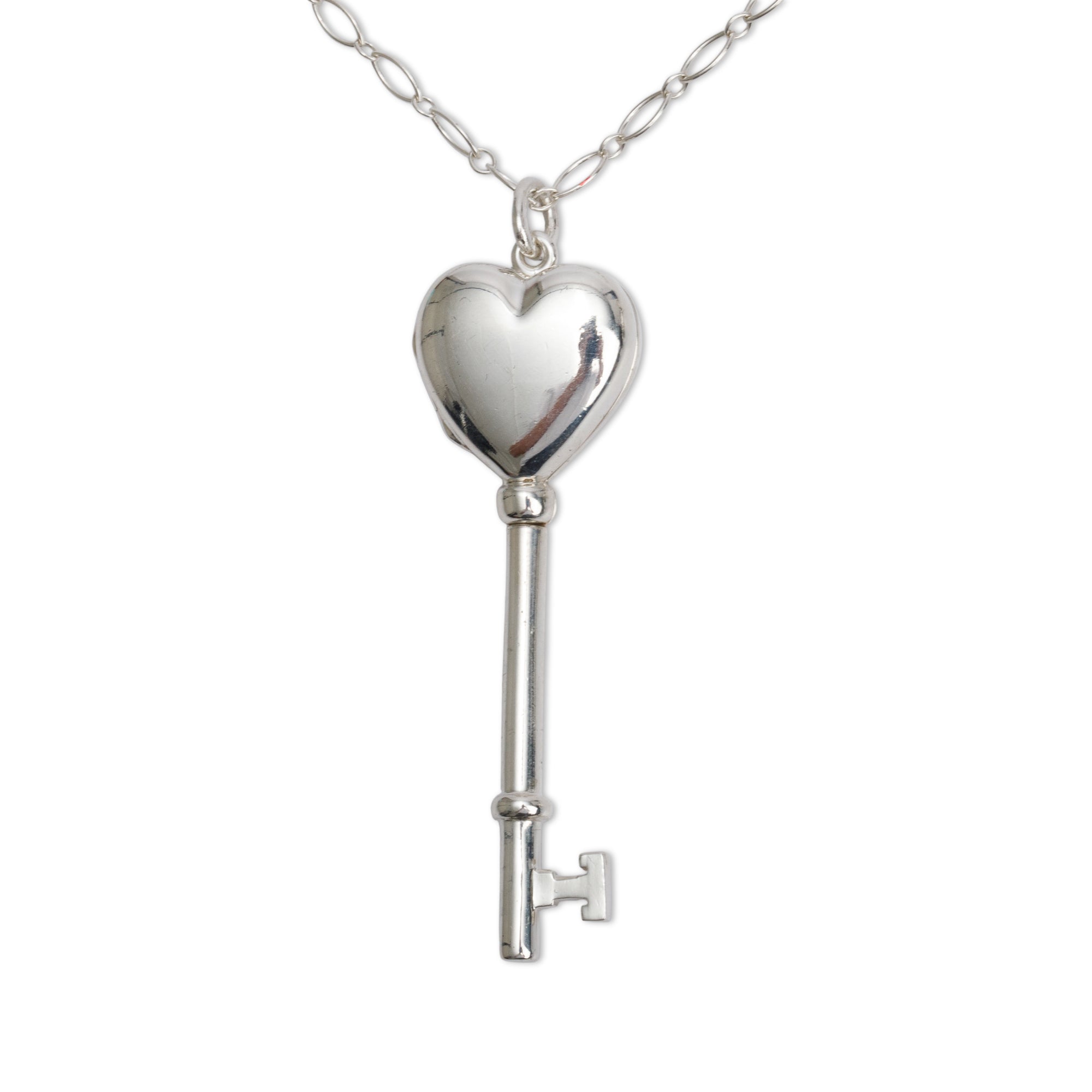 Tiffany & Co. Sterling Silver Heart Locket Key Pendant Necklace